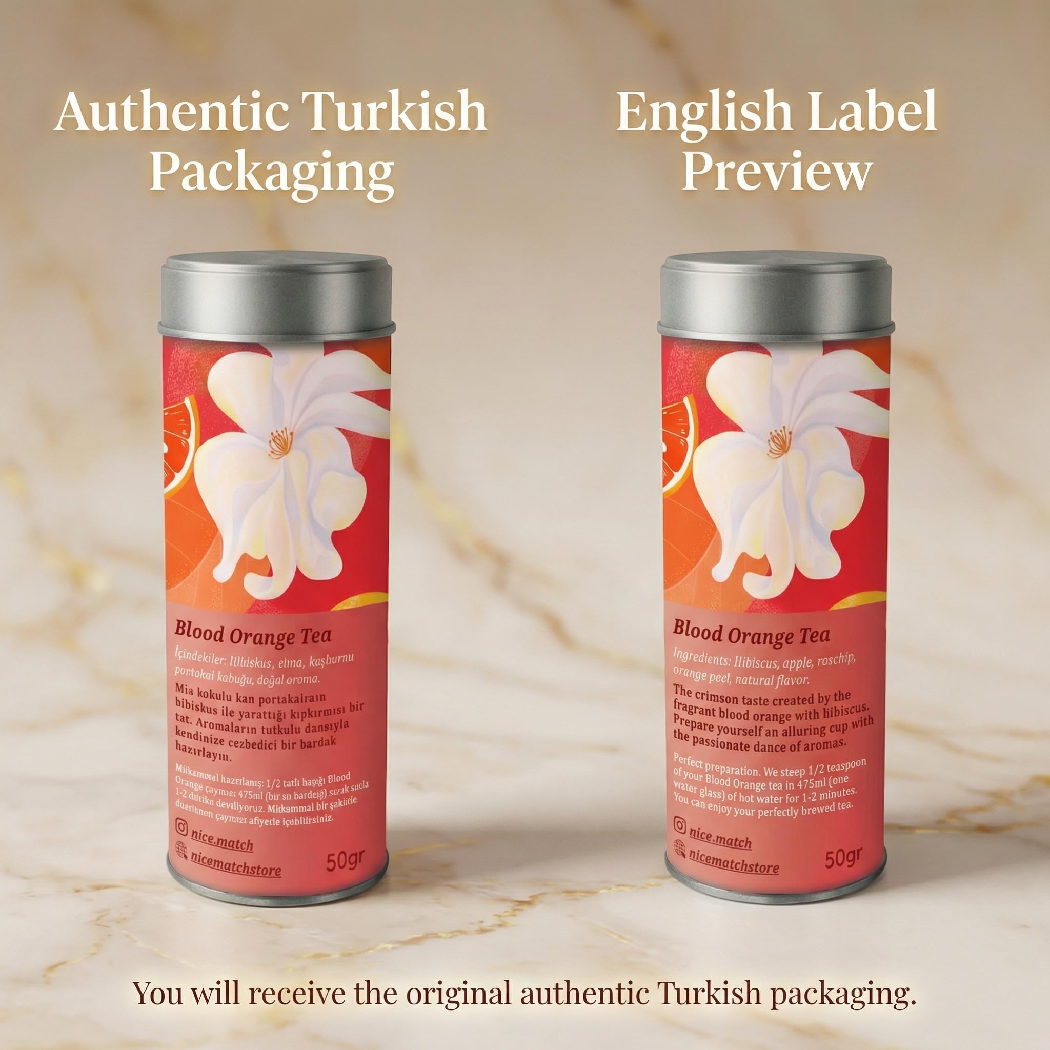 Blood Orange Hibiscus Tea Loose Leaf - Pure & Natural Herbal Fruit Tea with Hibiscus, Apple, Rosehip & Orange Peel - Antioxidant Rich Blood Orange