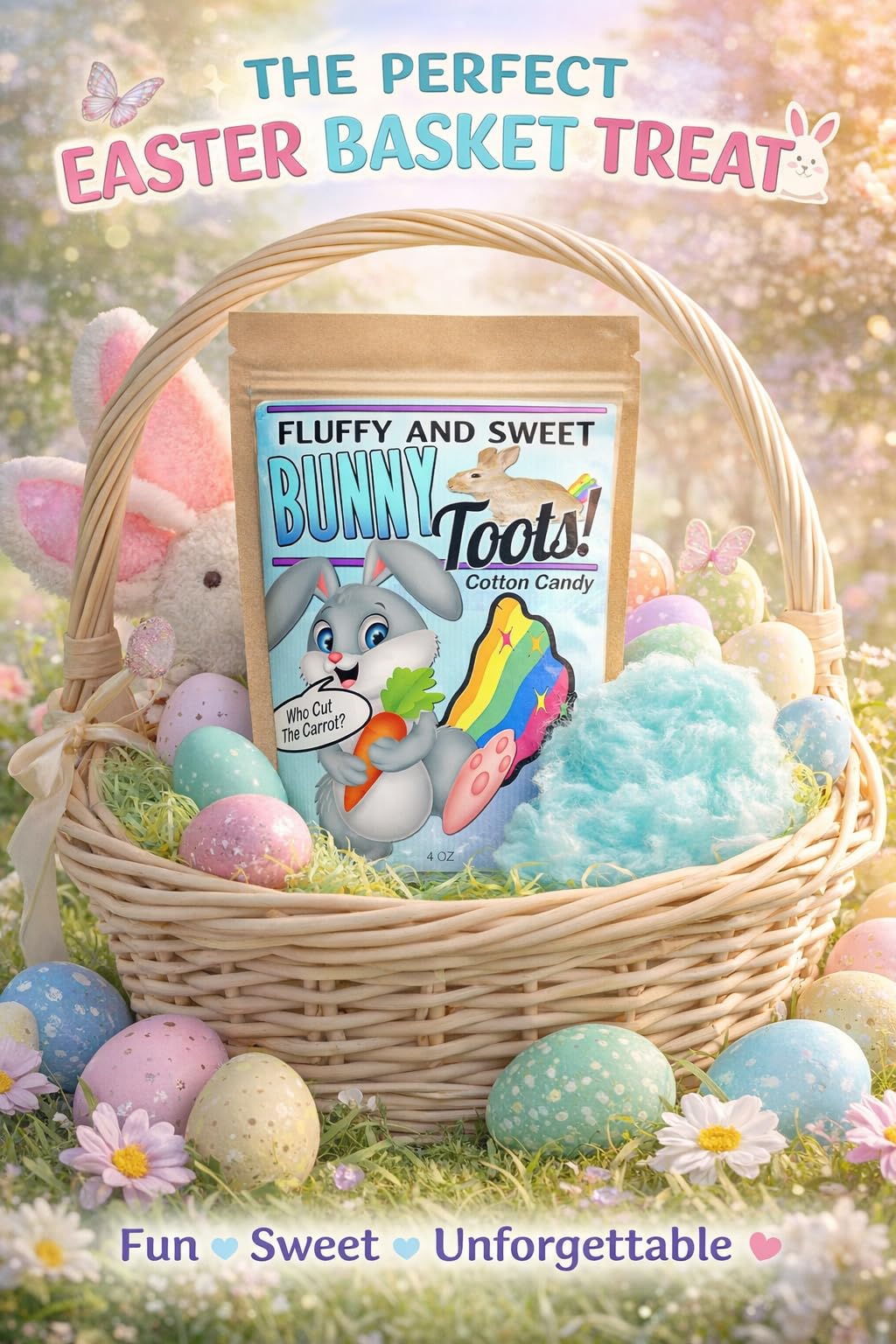 Bunny Toots Cotton Candy - Fun Cotton Candy - Funny Easter Basket - Stocking Stuffers - Bunny Toots - Easter Cotton Candy for Kids