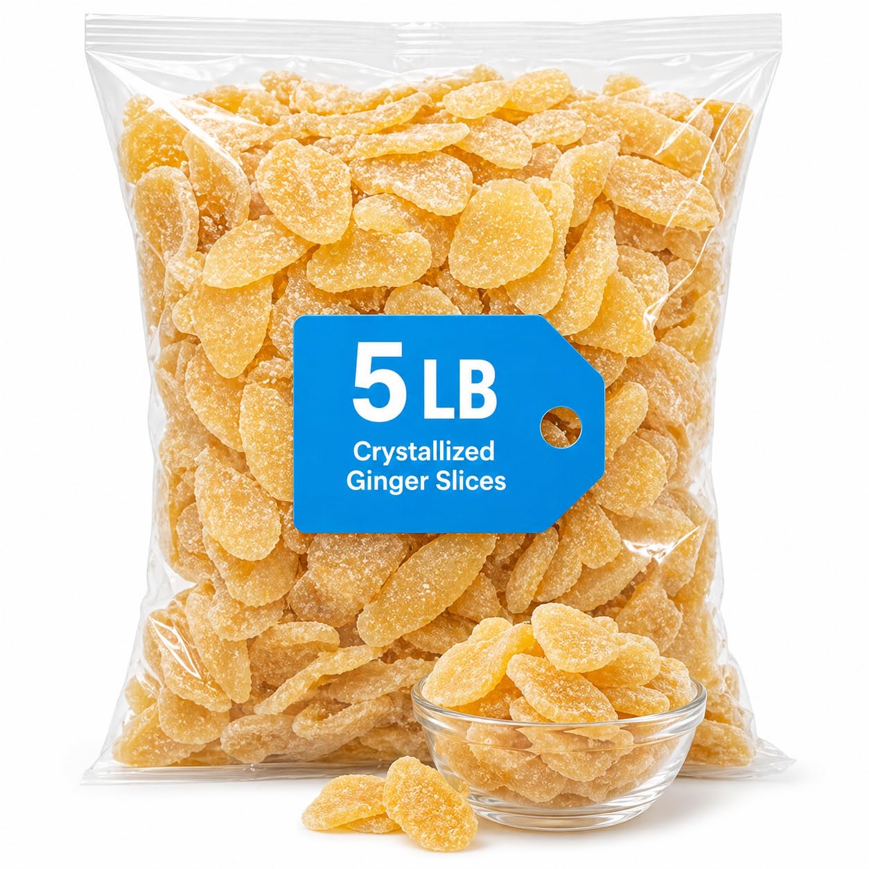Crystallized Ginger Slices, Sweet & Spicy Dried Ginger Treat, 5 lb