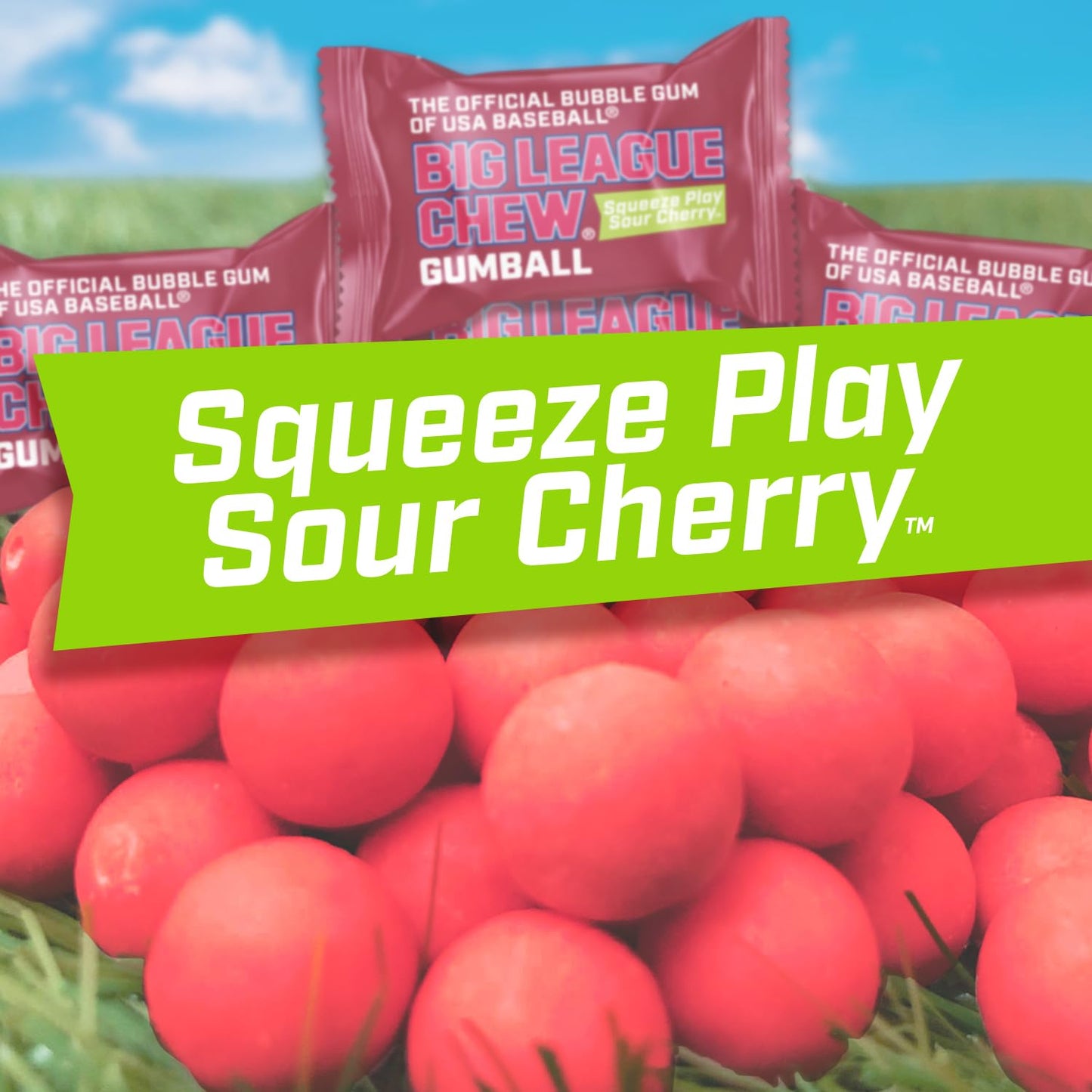 New! Big League Chew - Sour Cherry Bubble Gum Flavor + 80pcs Individually Wrapped Gumballs + For Games, Concessions, Picnics & Parties