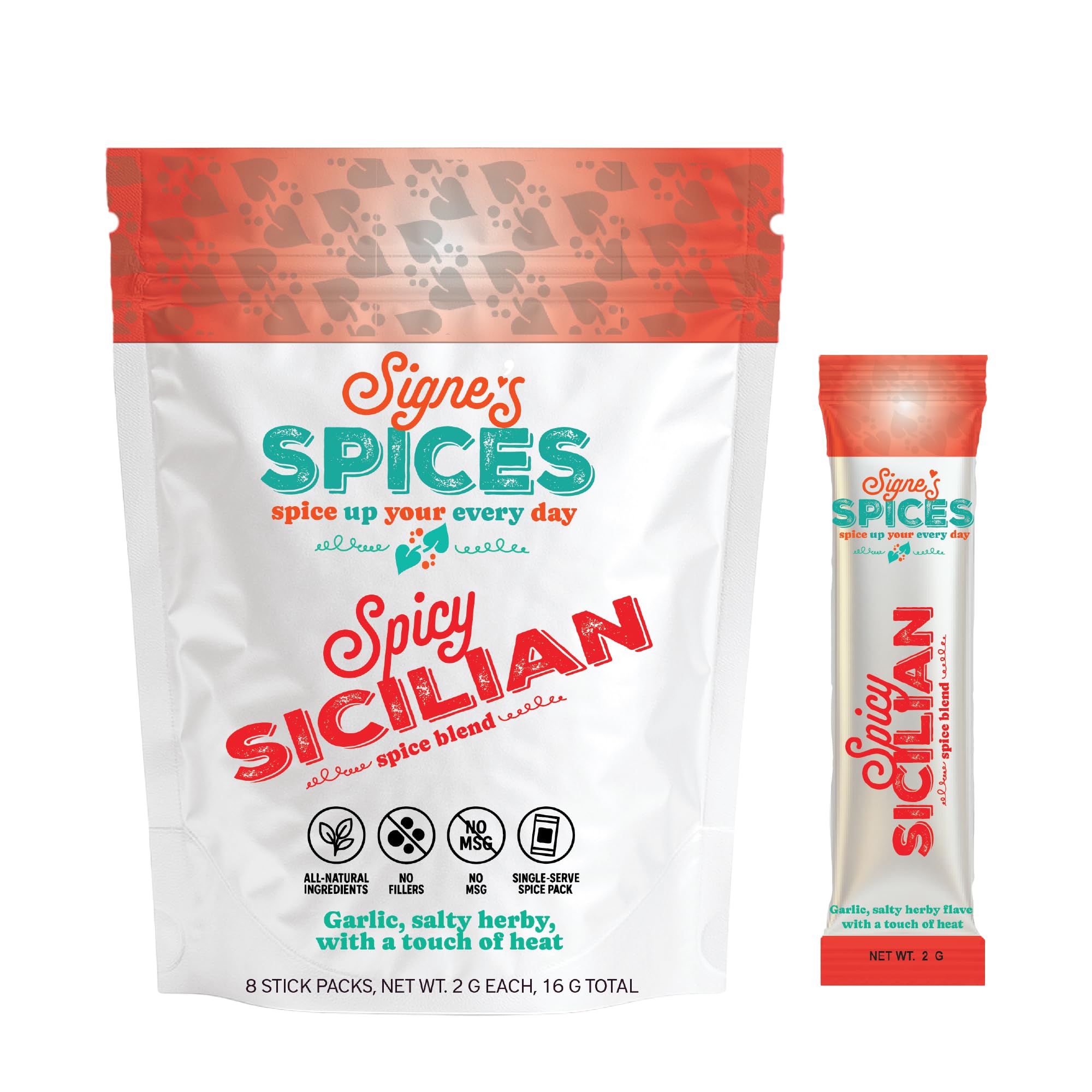 Signe’s Spices Spicy Sicilian - 8 Single-Serve Packets | Small-Batch Italian Herb & Garlic Seasoning Blend with Sea Salt, Basil & Red Pepper Flakes
