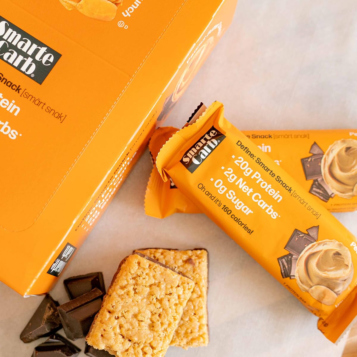 NuGo Smarte Carb 20g Protein 0g Sugar, 2g Net Carbs 160 Calories Brown, Sugar free Peanut Butter Crunch, 12 Count