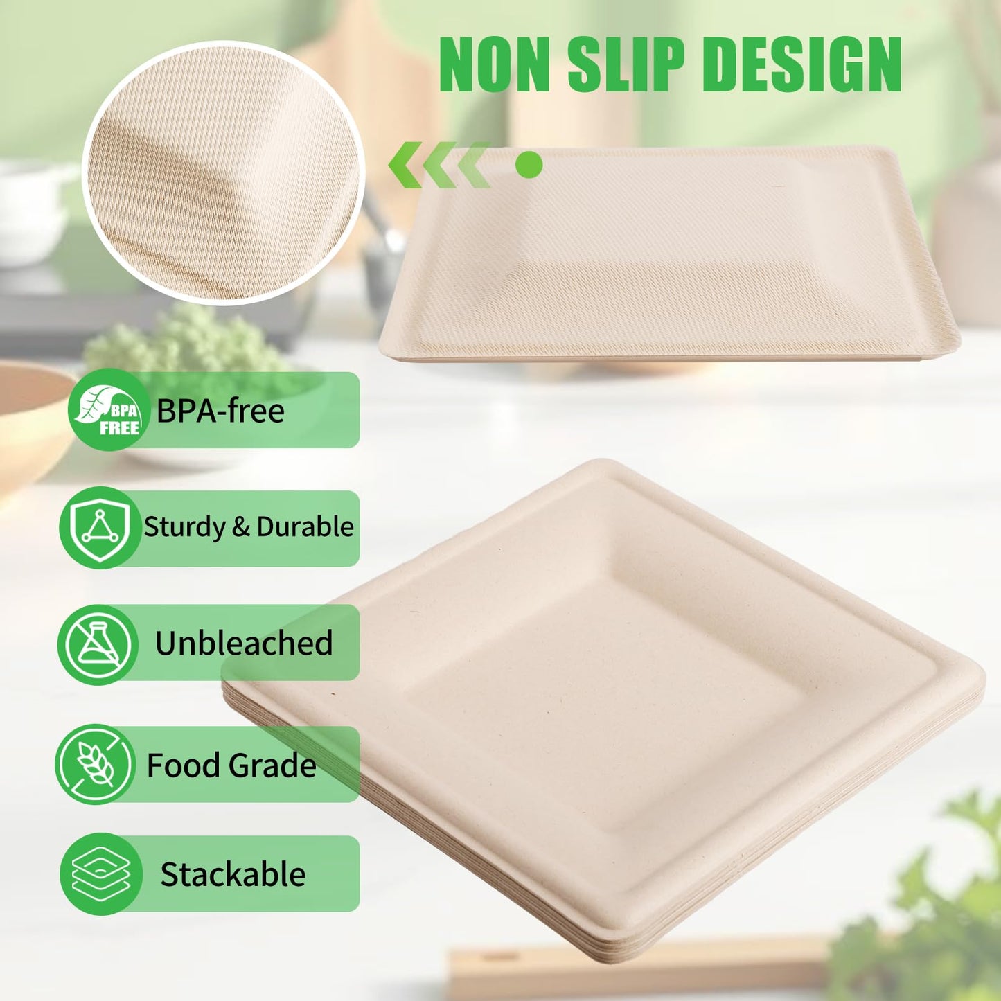 Bgtecho 125 Pack Compostable Square Plates,6 Inch Disposable Paper Plate,Heavy Duty Square Paper Plates,Biodegradable Bagasse Plate for Party Picnic
