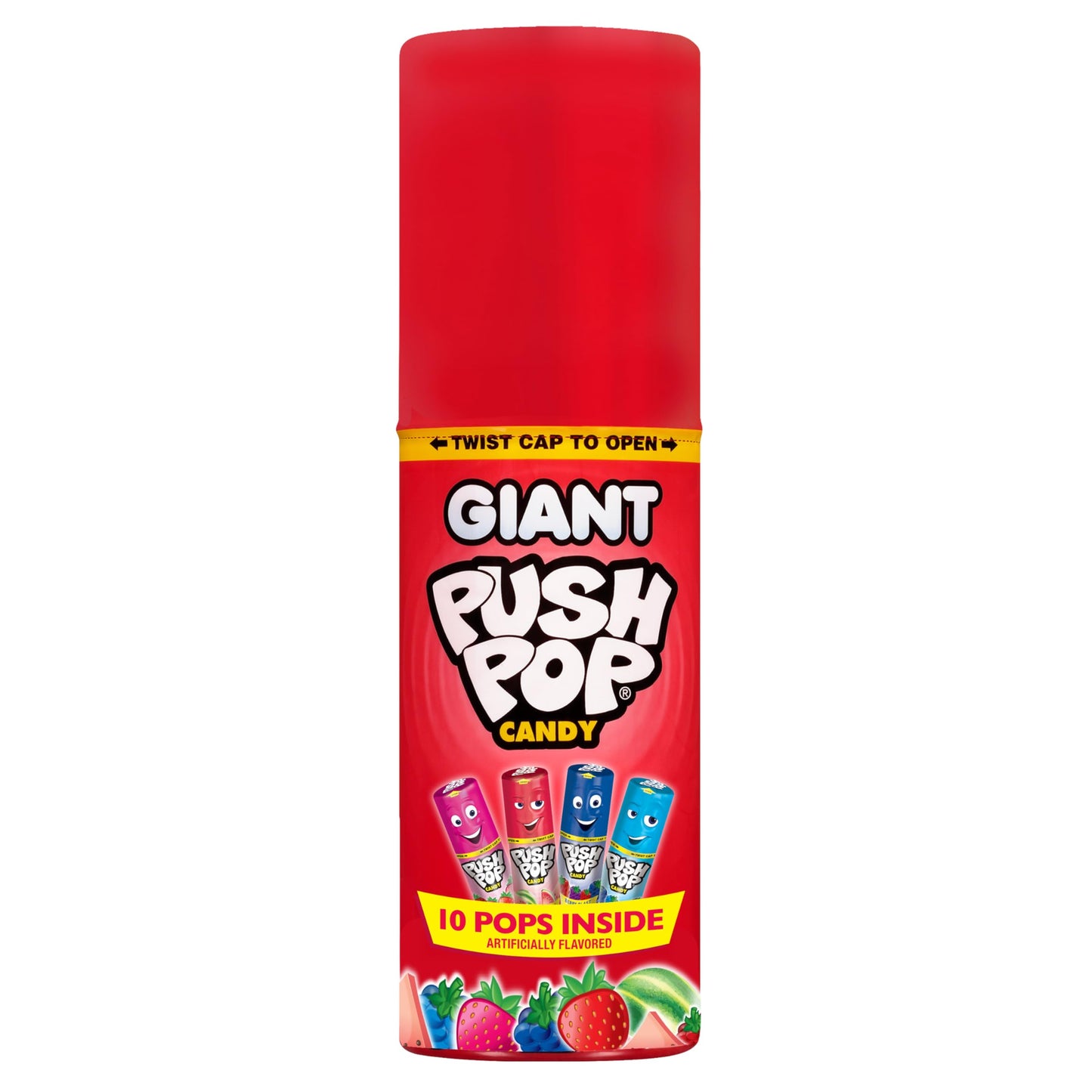 Push Pop Giant Candy Lollipop Container, 10 Ct Individually Wrapped in Assorted Fruity Flavors, Full Size, Fun Hard Candy For Party Favors, Birthday