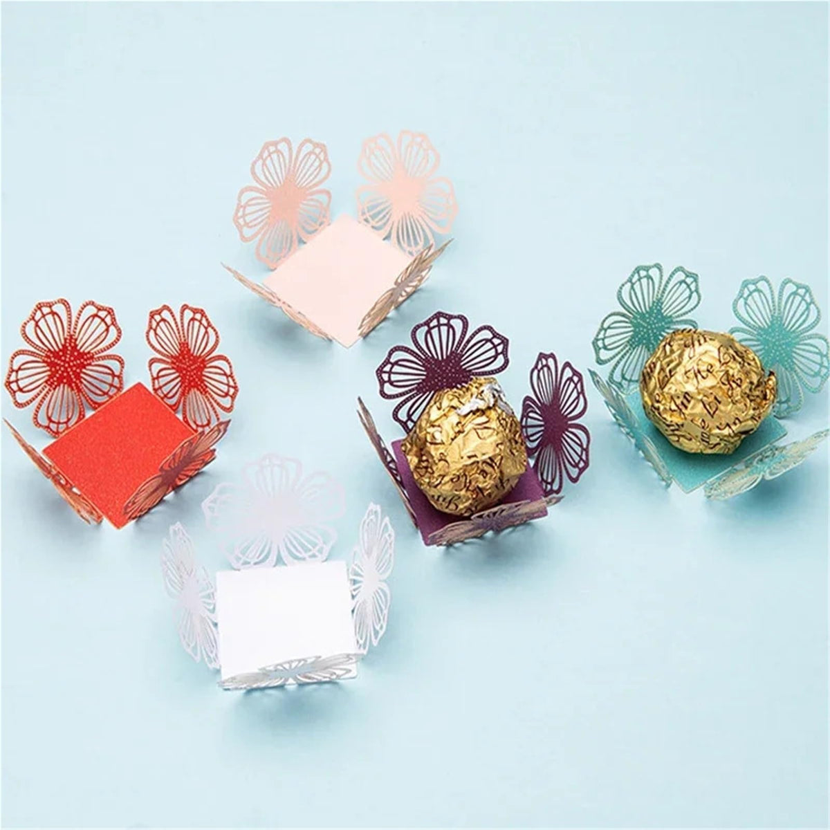bogniga chocolate bar wrappers 100pcs Flower Mini Paper Box Chocolate Candy Wrappers Boxes Birthday Wedding Party Favor Supplies(Purple)