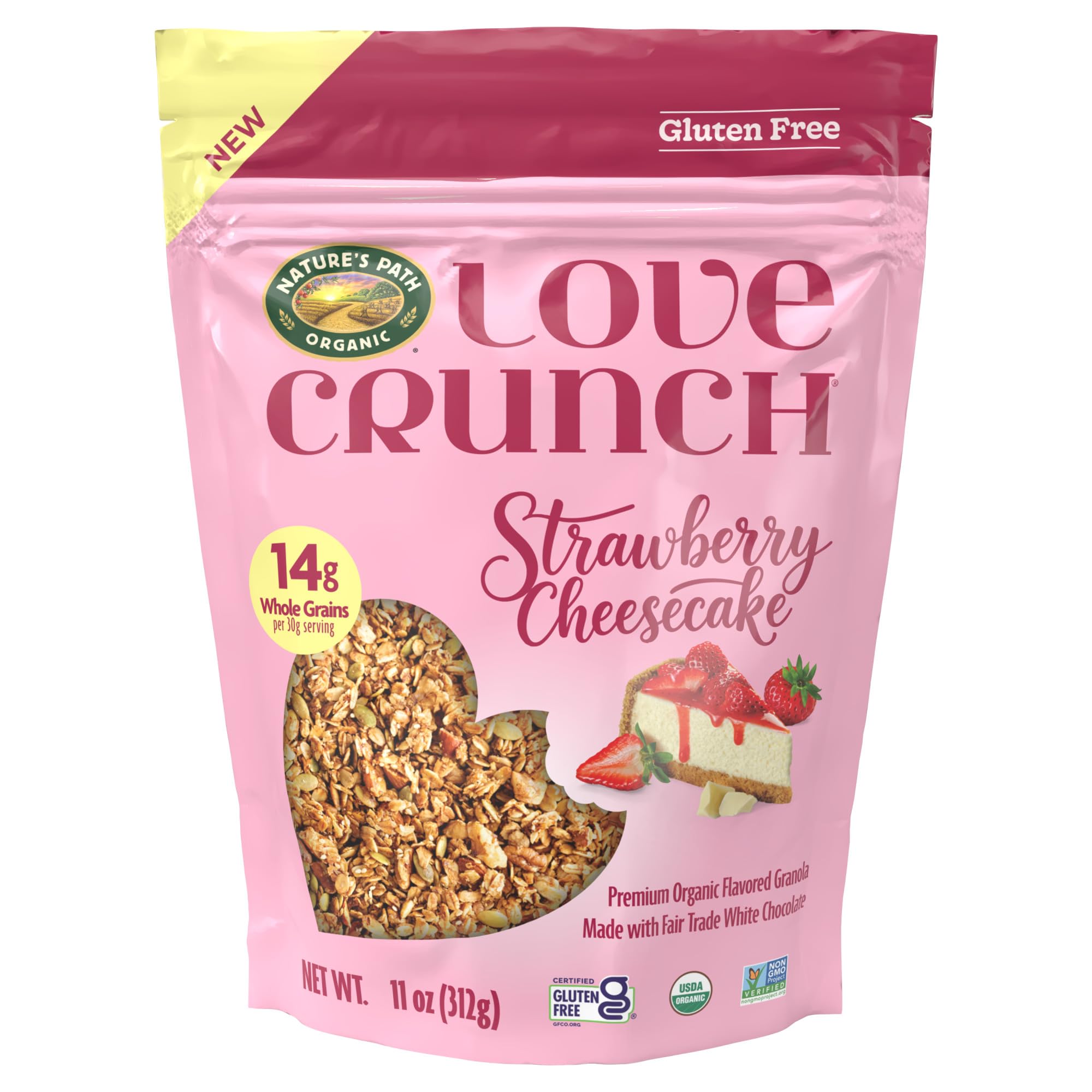 Love Crunch Organic Strawberry Cheesecake Gluten Free Granola, 11 oz (Pack of 1), Non-GMO, Fair Trade, by Nature's Path
