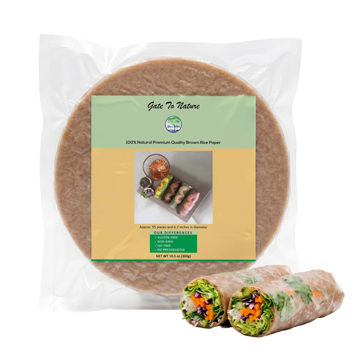Gate to Nature Brown Rice Paper Wrappers 6.2 Inch (Small) - Vietnamese Spring Roll Wrappers, Vegan, Gluten Free, Low Carb, Non-GMO Rice Paper Sheets