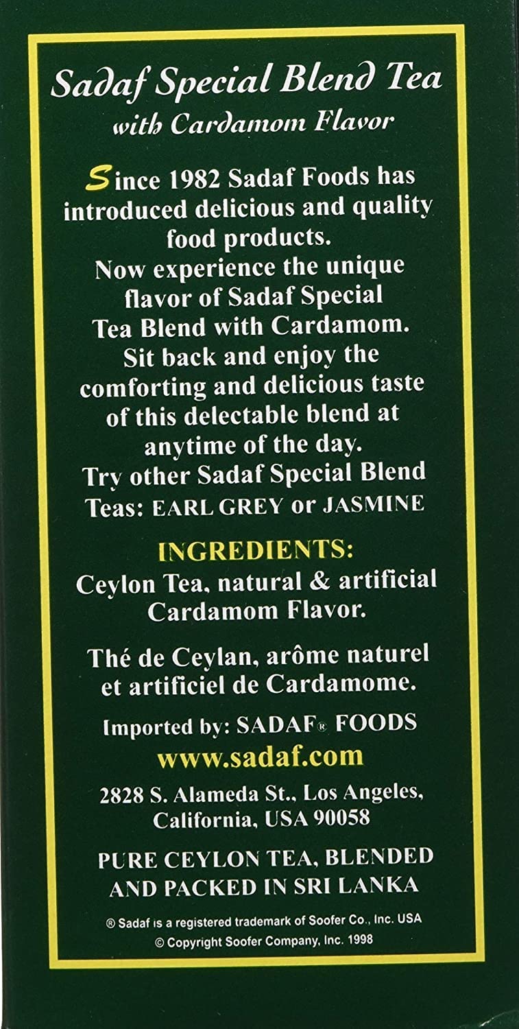 Sadaf Cardamom Tea Loose Leaf Box 16 oz - Special Blend Cardamom Ceylon Black Tea - Product harvested in Sri Lanka