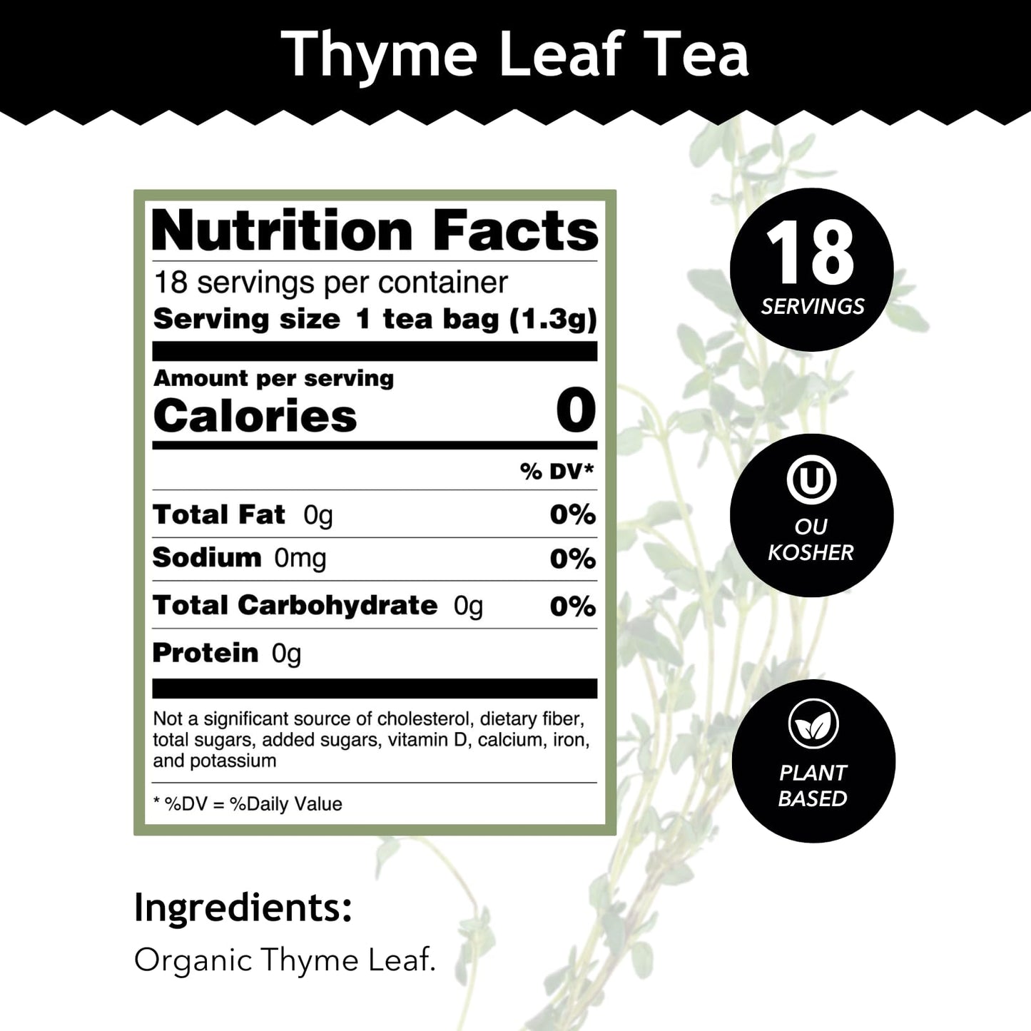 Buddha Teas - Organic Thyme Leaf Tea - Herbal Tea - For Health & Wellbeing - With Antioxidants & Minerals - Clean Ingredients - Caffeine Free - OU