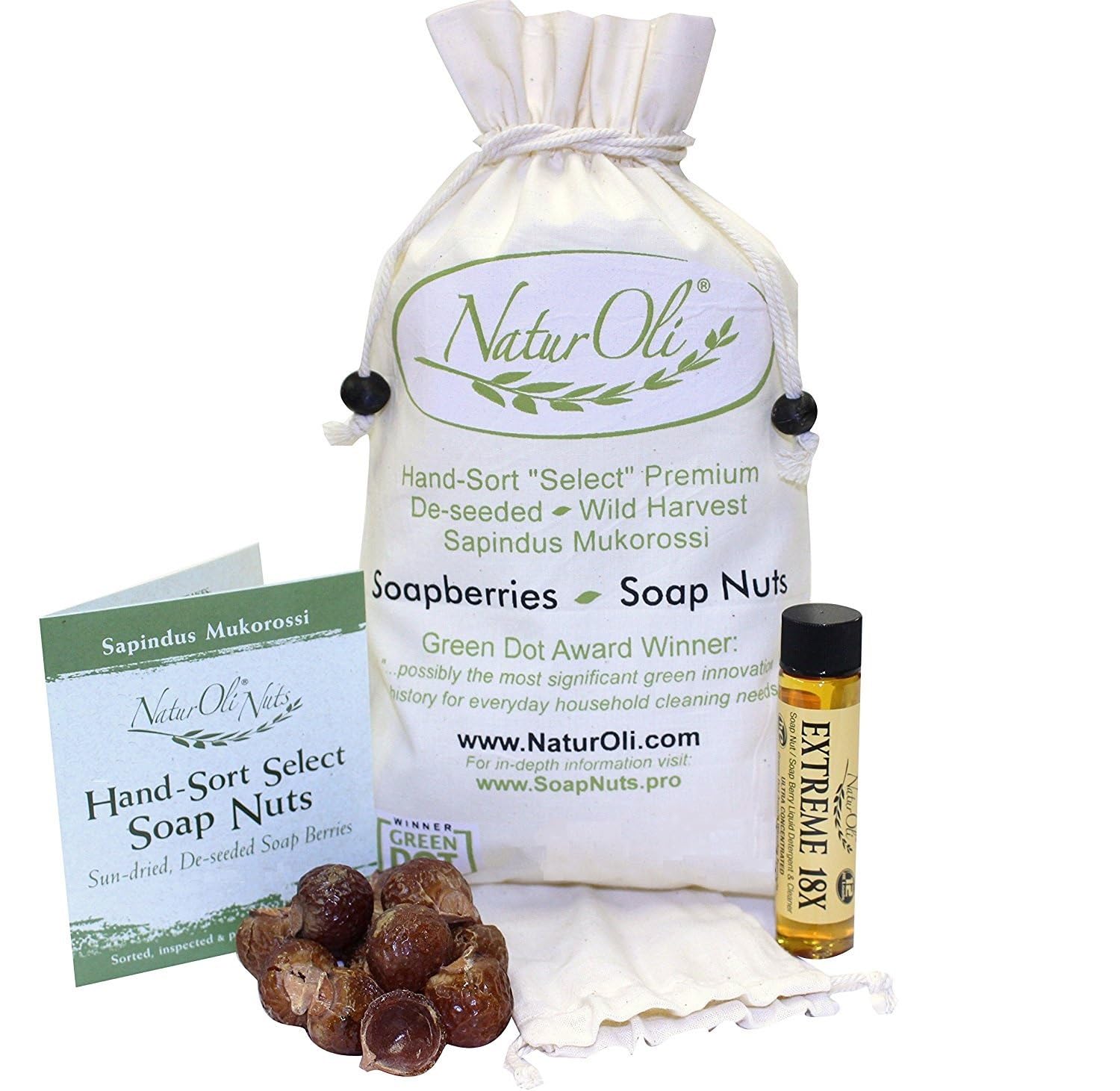 NaturOli Soap Nuts/Soap Berries - 1-Lbs organic (240 loads) + 18X Travel Bottle! Select Seedless - 1 Wash Bag, 8-pg info, Tote Bag. Organic Laundry