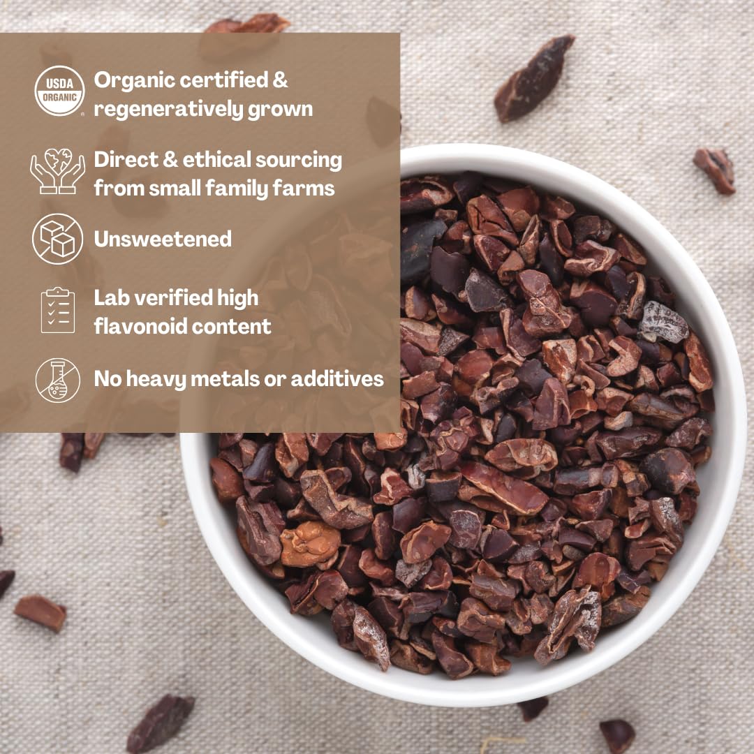 ORA Organic Cacao Nibs, 4oz - Unsweetened, Ethical, Regenerative, Heavy Metals Tested