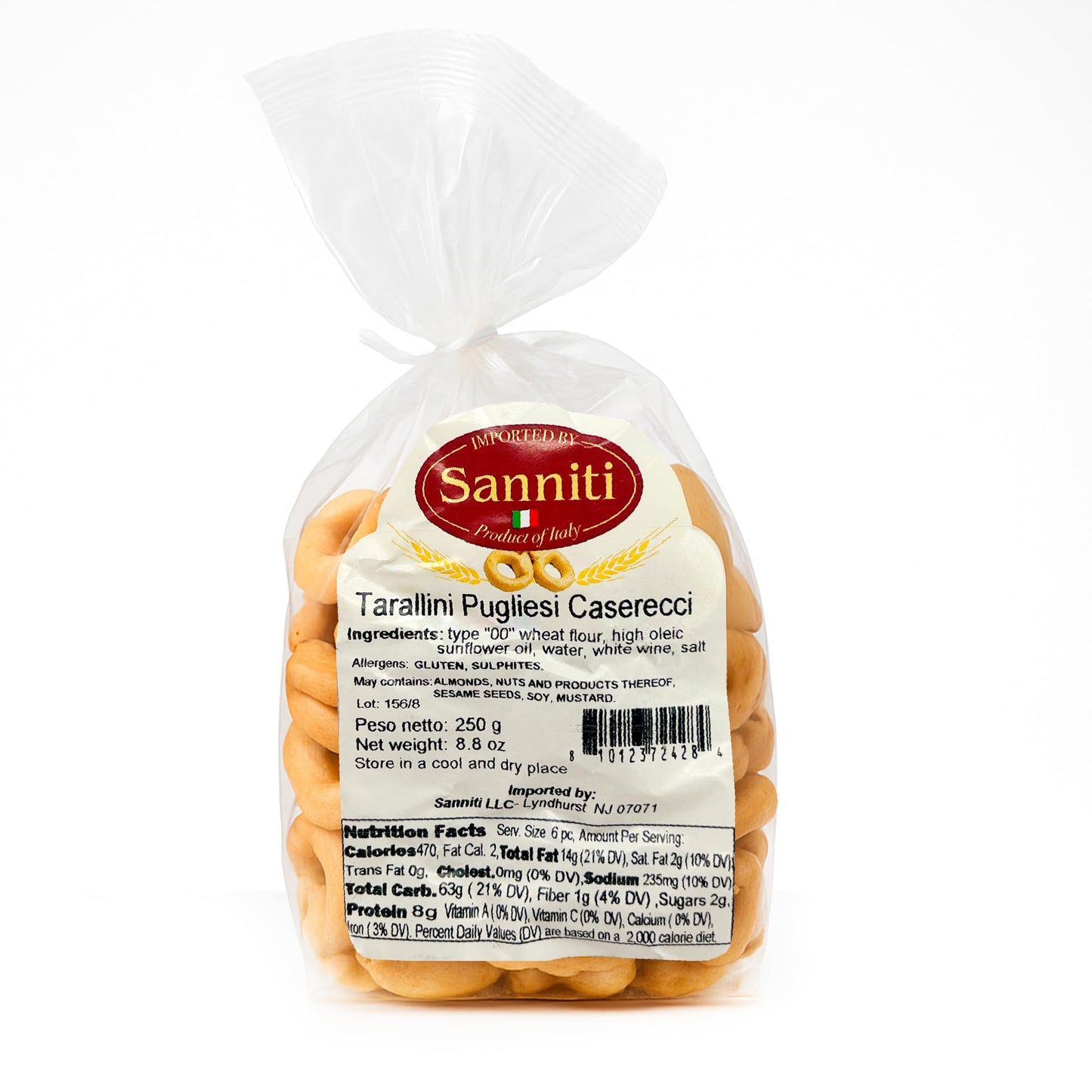Sanniti Tarallini Mini Taralli Pugliesi Caserecci | Traditional Italian Snack | Crunchy Olive Oil Crackers | Product of Italy | 8.8 oz (250g) [Pack