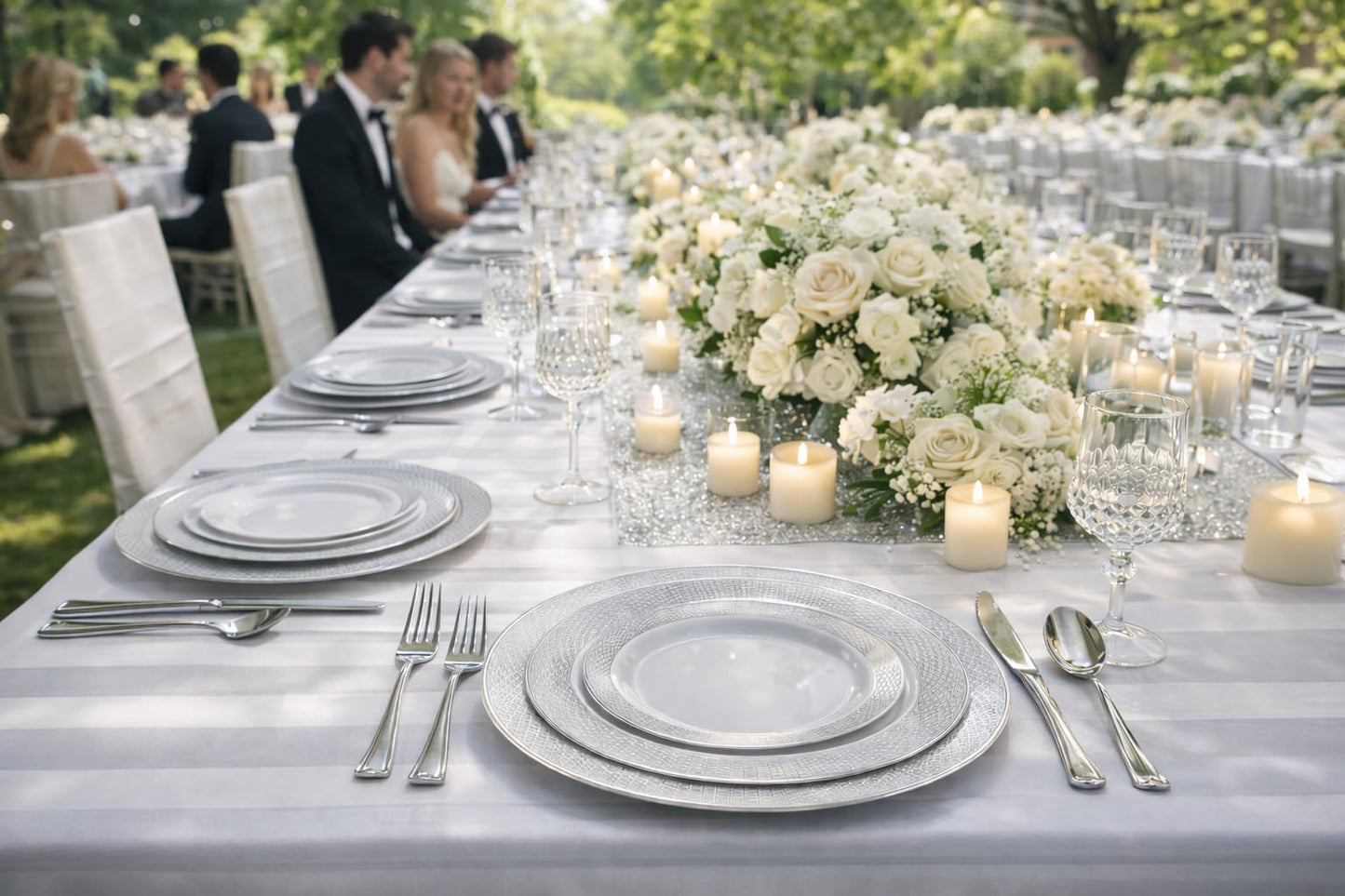 " OCCASIONS " 50 Plates Pack (25 Guests)-Heavyweight Wedding Party Disposable Plastic Plate Set -25 x 10.5'' Dinner + 25 x 7.5'' Salad/Dessert plates