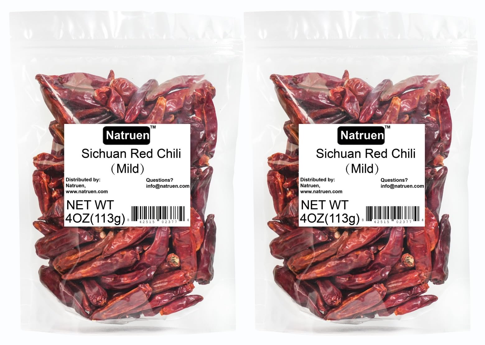 Natruen Whole Dry Szechuan Chinese Red Chili Pods 4 Oz (Pack of 2), Mild, Facing Heaven Chili, Spicy Sichuan Dried Red Hot Chilies for Chili Oil