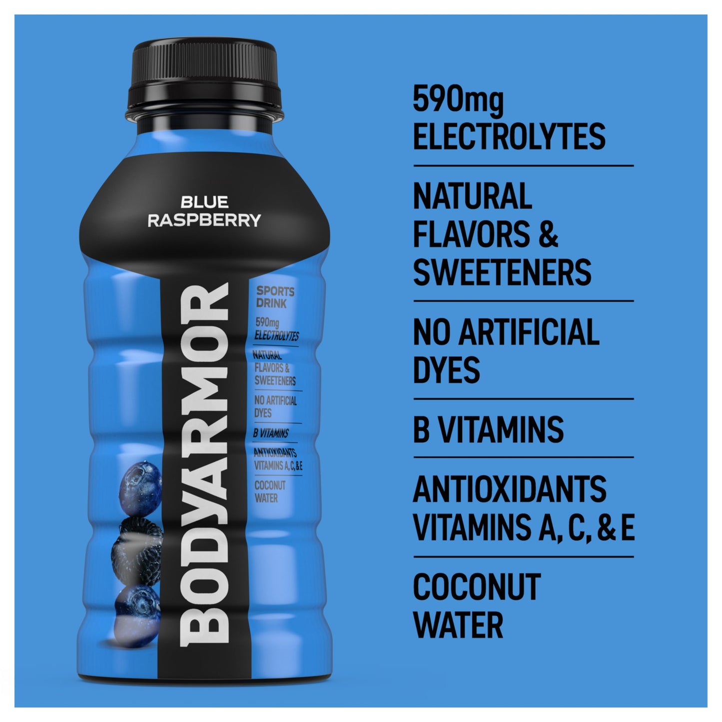 BODYARMOR Sports Drink, Blue Raspberry, Electrolyte Drink Hydration, 12 Fl Oz Bottles (8 Pack), Flavored Coconut Water with B Vitamins & Antioxidants