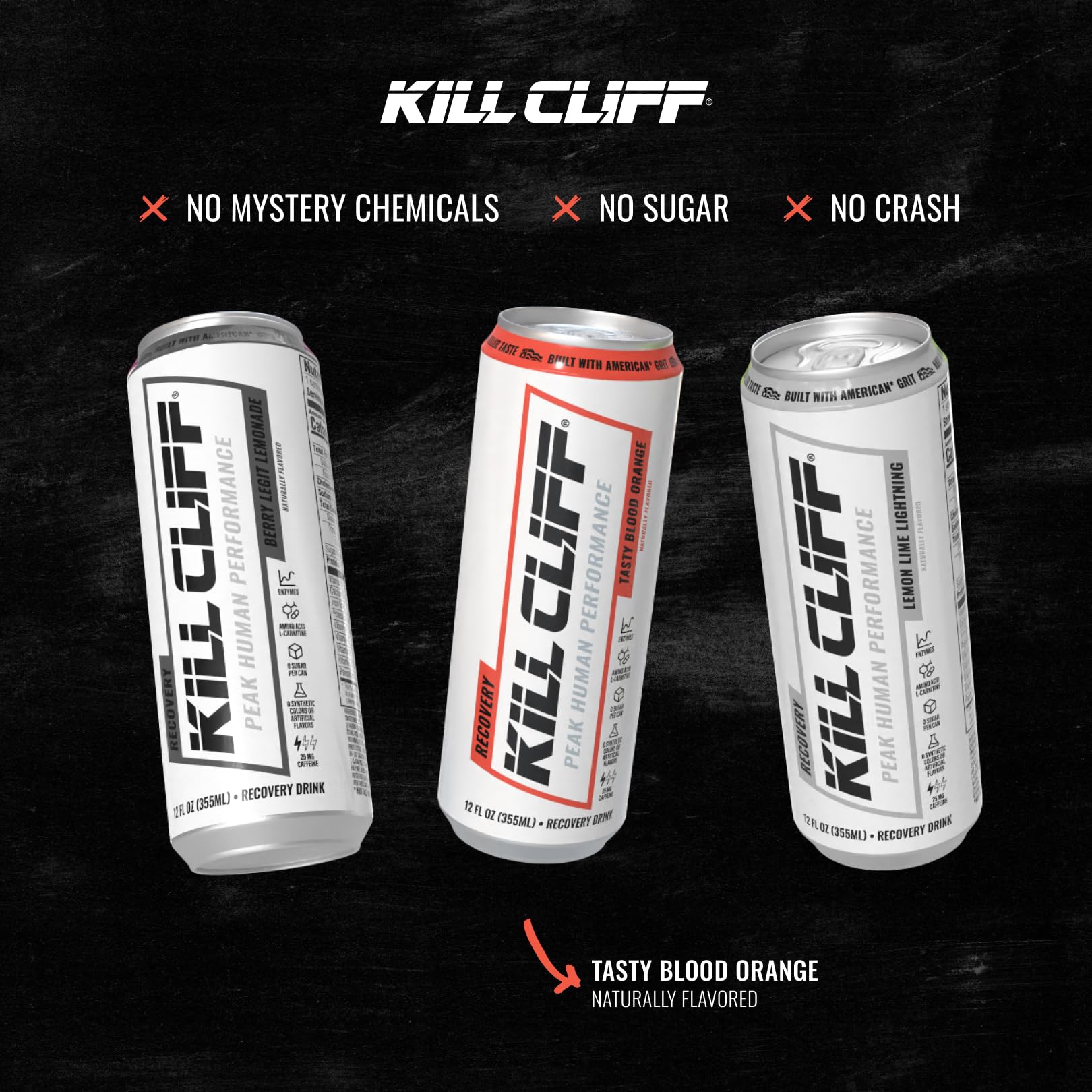 KILL CLIFF Recovery Drink, Tasty Blood Orange | Zero Sugar, Keto- Friendly, Gluten Free | Faster Recovery, Clean Energy, Low Caffeine, Enzymes