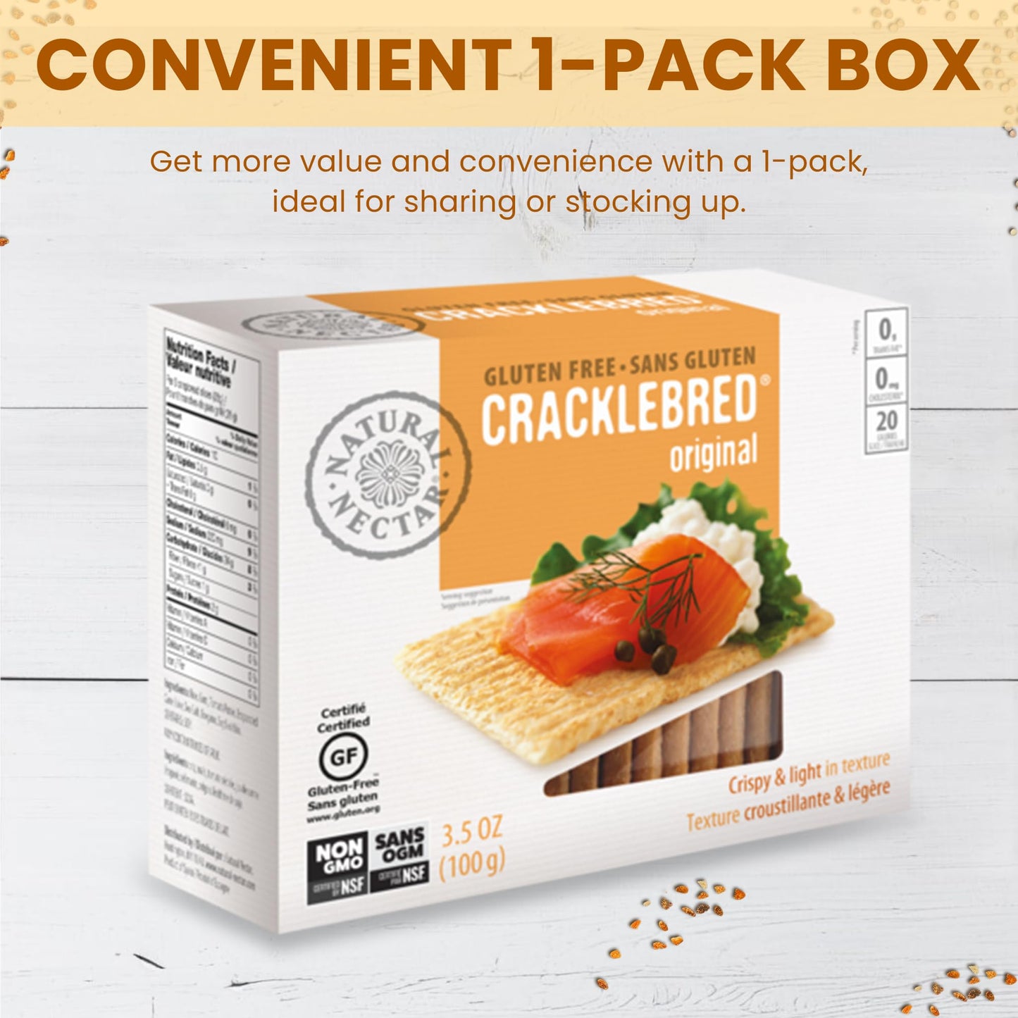 Natural Nectar Original Cracklebred - 1 Pack | Light & Crisp Cracklebred Crispbread Crackers, Delicate Texture for Toppings, Cheese Boards & Snacks