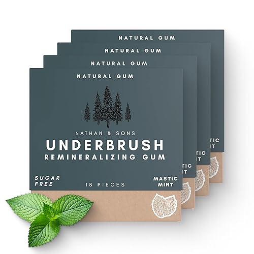 Underbrush Mastic Mint Remineralizing Natural Gum, Sugar Free Xylitol Gum with Hydroxyapatite, Supports Fresh Breath and Oral Health, Tree Sap Base