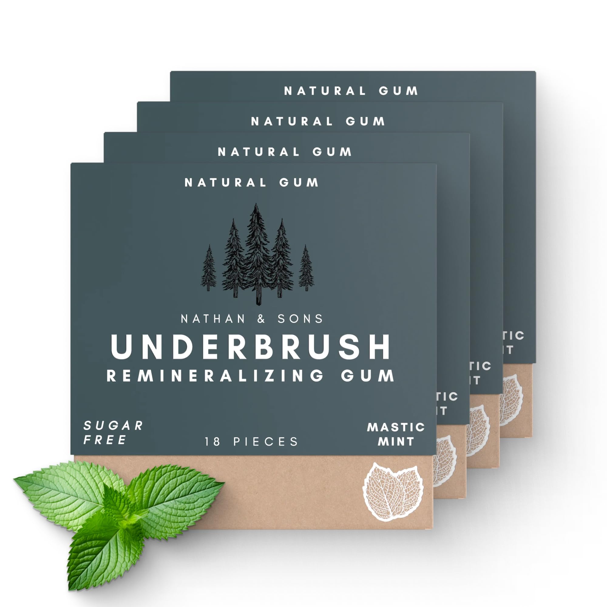Underbrush Mastic Mint Remineralizing Natural Gum, Sugar Free Xylitol Gum with Hydroxyapatite, Supports Fresh Breath and Oral Health, Tree Sap Base