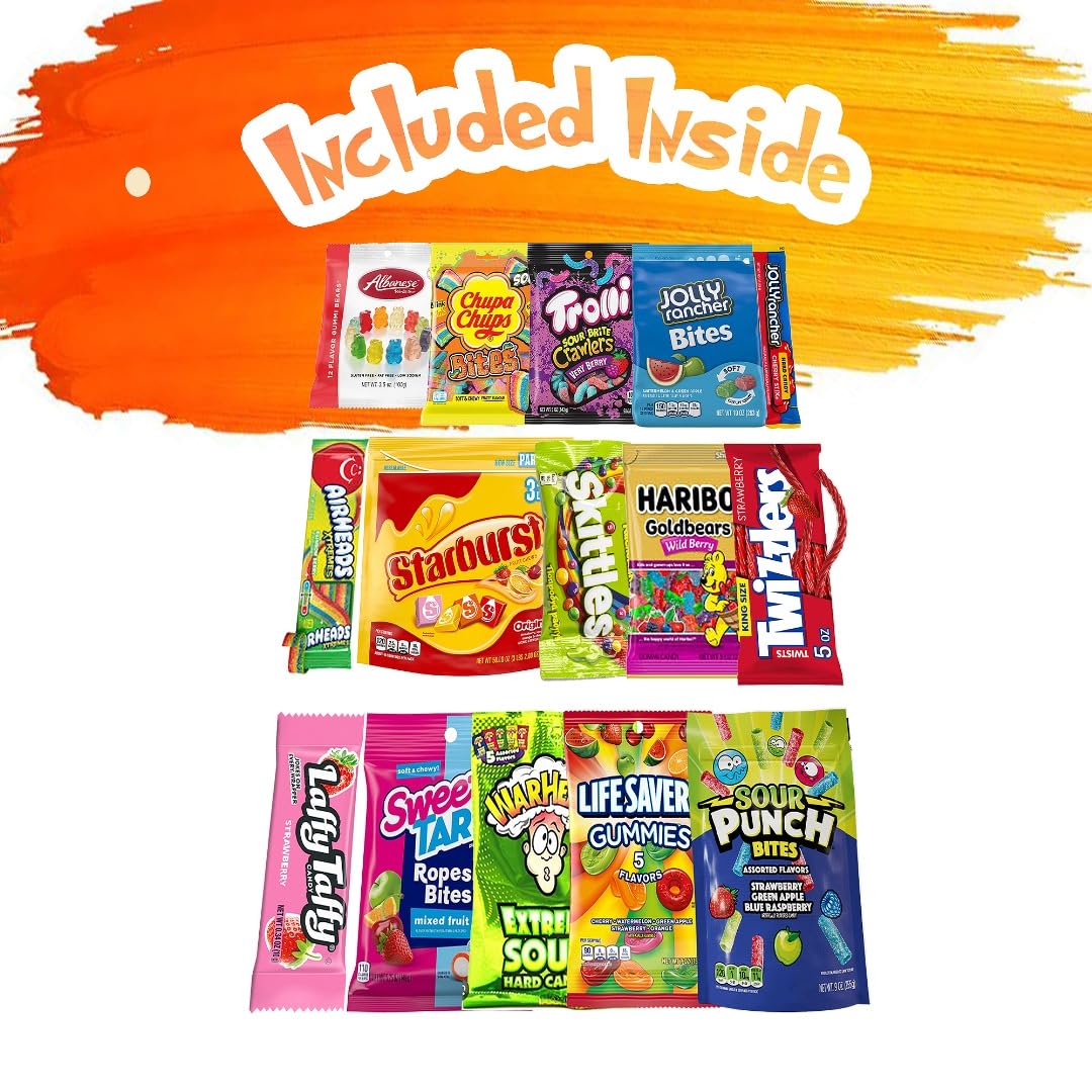 Assorted Candy Variety Pack 4lb - Bulk Candy Assortment Individually Wrapped Mixed Candy, Sweet & Sour Gummy Mix, Party Candy Bags for Piñata