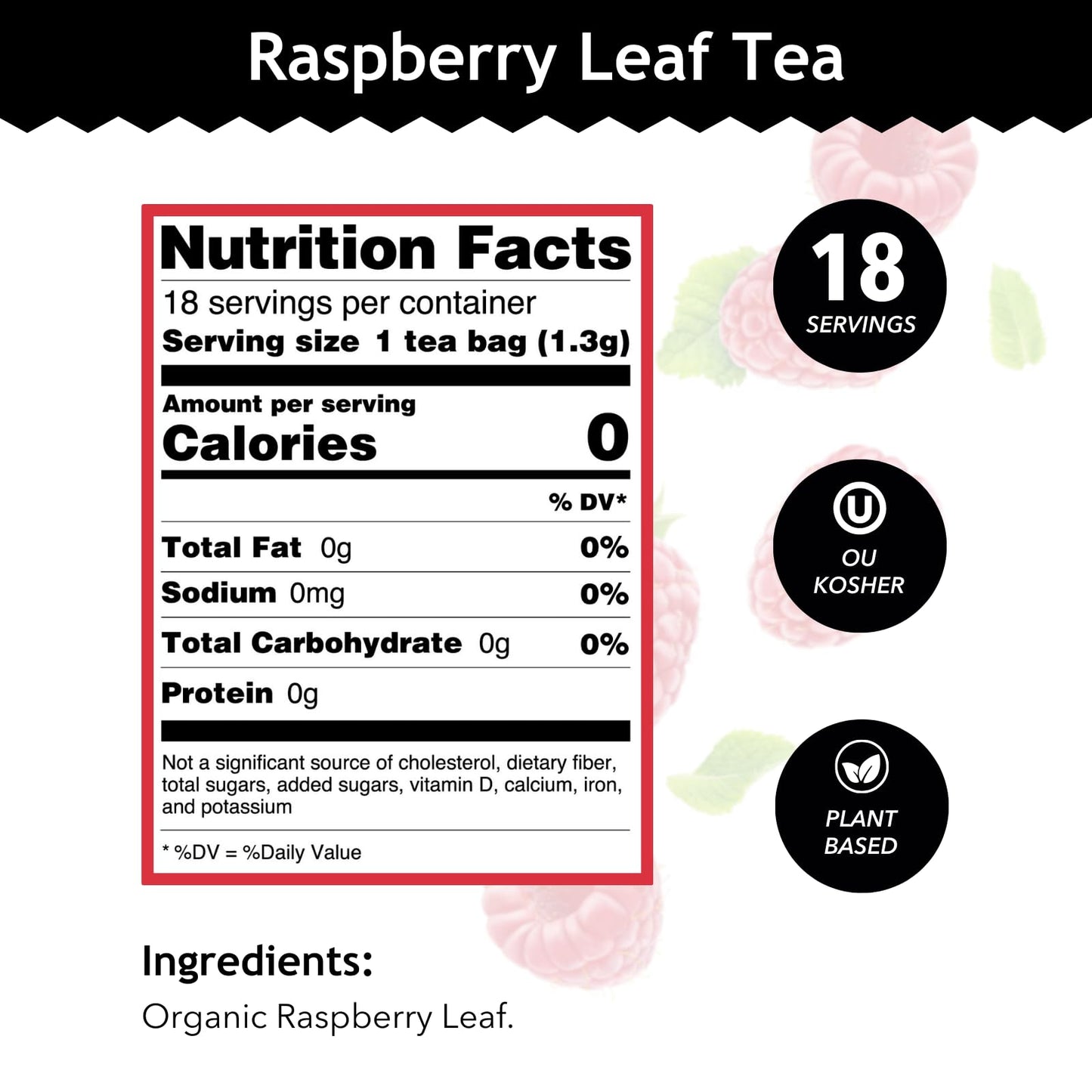 Buddha Teas - Organic Raspberry Leaf Tea - Herbal Tea - For Health & Wellbeing - With Vitamins, Antioxidants & Calcium - Clean Ingredients - Caffeine