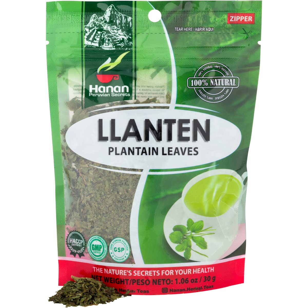 Hanan Peruvian Secrets Plantain (Llanten) Loose Herbal Tea |100% Natural Herb from the Andes Mountains | 1.06 oz / 30g |