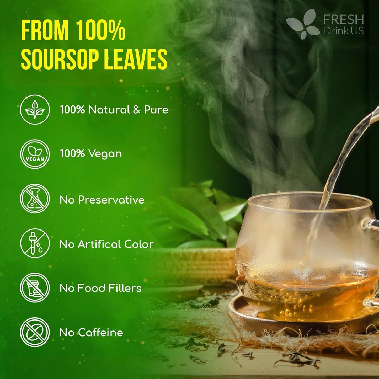 FreshDrinkUS, 240+ Premium Soursop Graviola Dried Leaves Tea, 230-250 Whole Soursop Leaves, Wildcrafted, Graviola , Guanabana , Hoja Guanabana, Loose