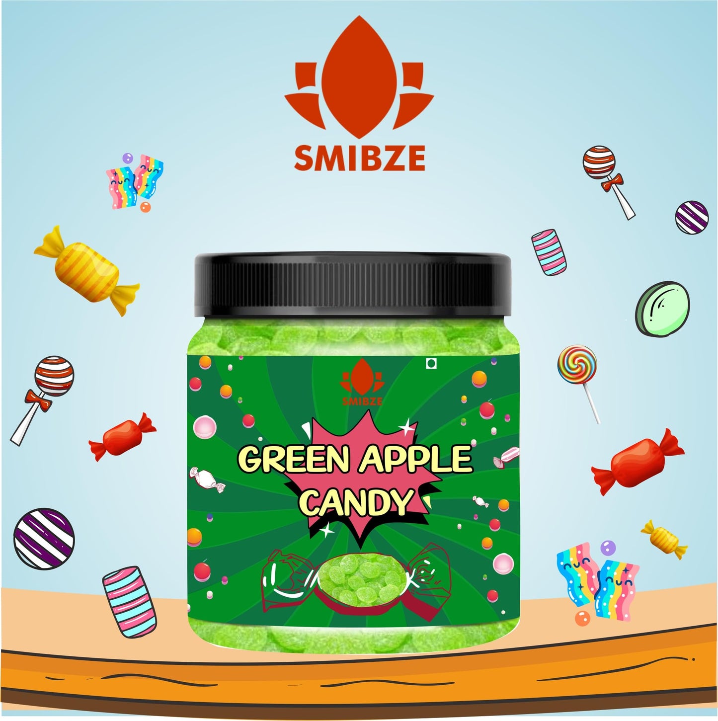 SMIBZE Natural Green Apple Candy 250 GM (Pack of 1) SMIBZE