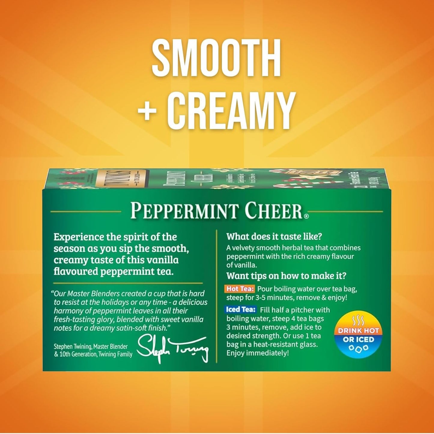 Twinings Tea, Peppermint Cheer 2-Pack, Naturally Caffeine-Free and Vanilla Flavoured Herbal Tea Bags, Individually Wrapped, 20 Count Each