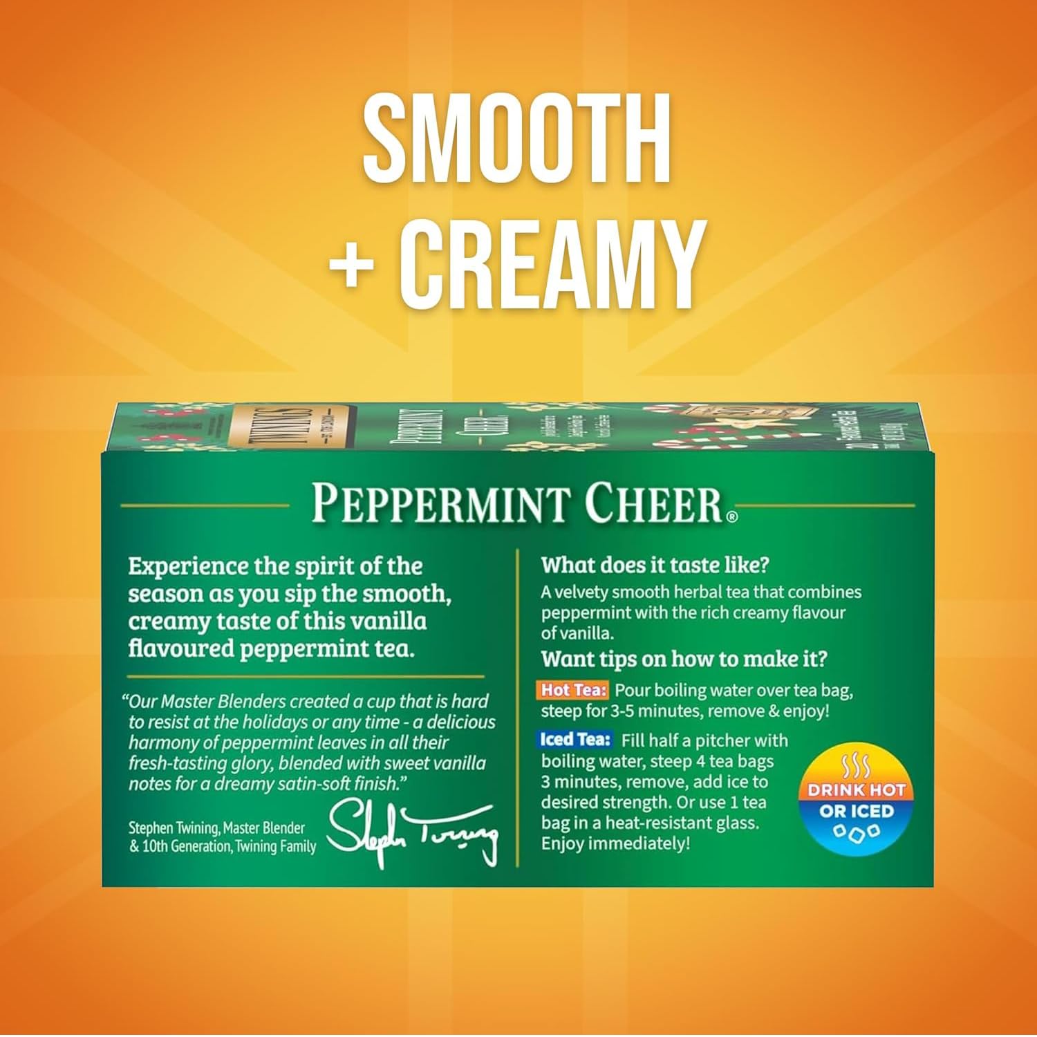 Twinings Tea, Peppermint Cheer 2-Pack, Naturally Caffeine-Free and Vanilla Flavoured Herbal Tea Bags, Individually Wrapped, 20 Count Each