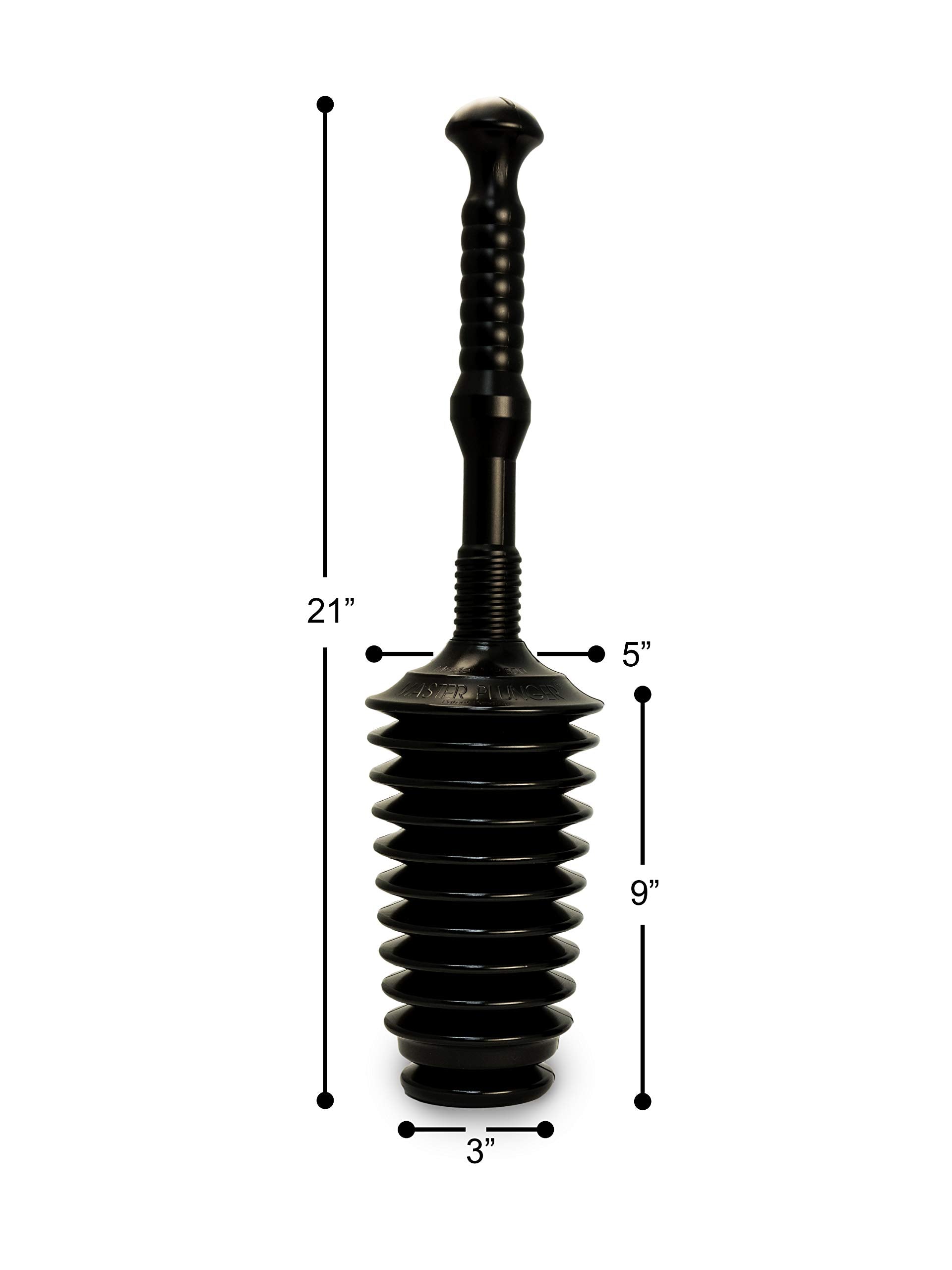 Master Plunger MP500-3TB Heavy Duty Bathroom Toilet Plunger Kit with Tall Bucket. Equipped with Air Release Valve, Black