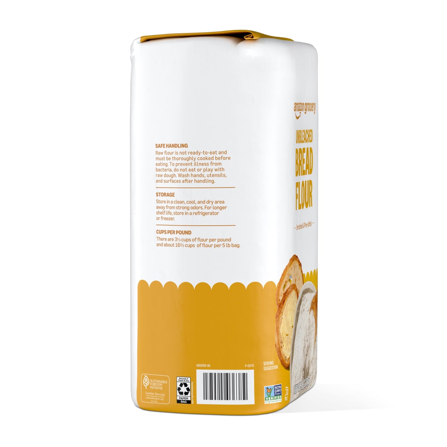Amazon Grocery, Enriched Bread Flour, Unbleached, 5 Lb