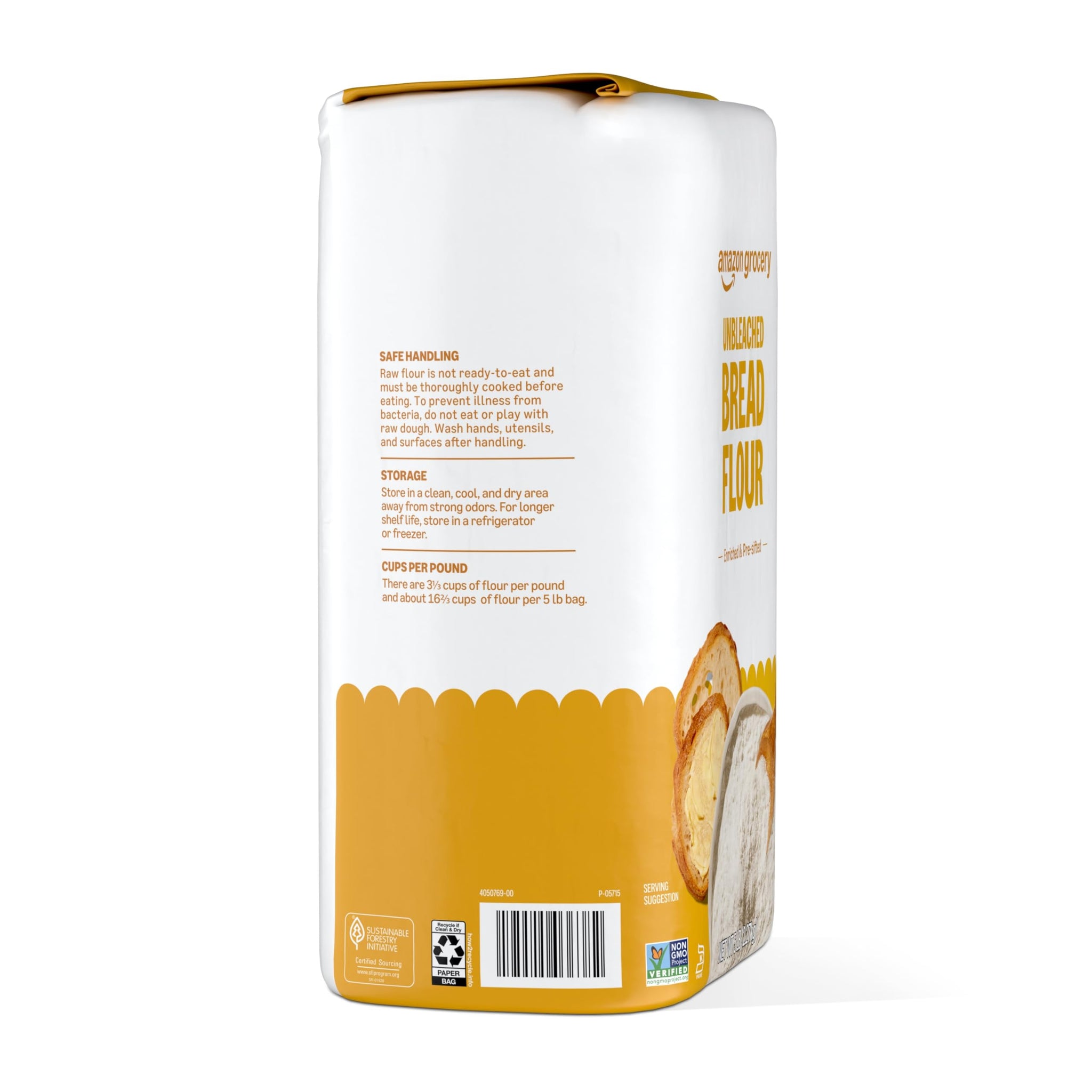 Amazon Grocery, Enriched Bread Flour, Unbleached, 5 Lb