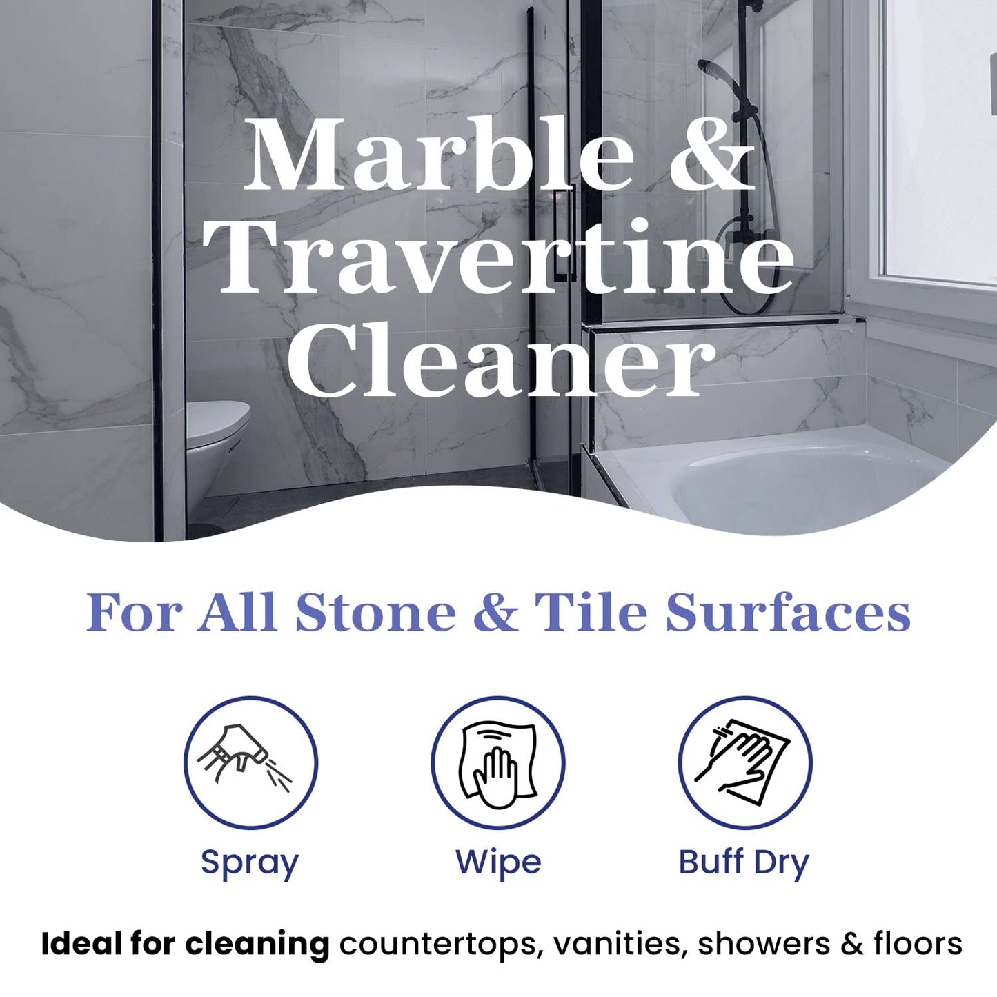 Marblelife InterCare Marble and Travertine, Natural Stone & Terrazzo Liquid Cleaner, Shower & Tile Surface Care, Floor, Walls & Countertop Cleaner