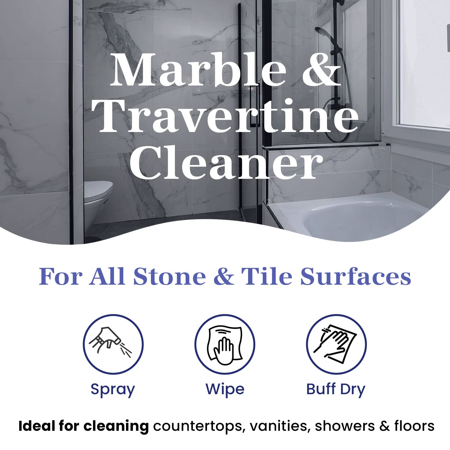 Marblelife InterCare Marble and Travertine, Natural Stone & Terrazzo Liquid Cleaner, Shower & Tile Surface Care, Floor, Walls & Countertop Cleaner