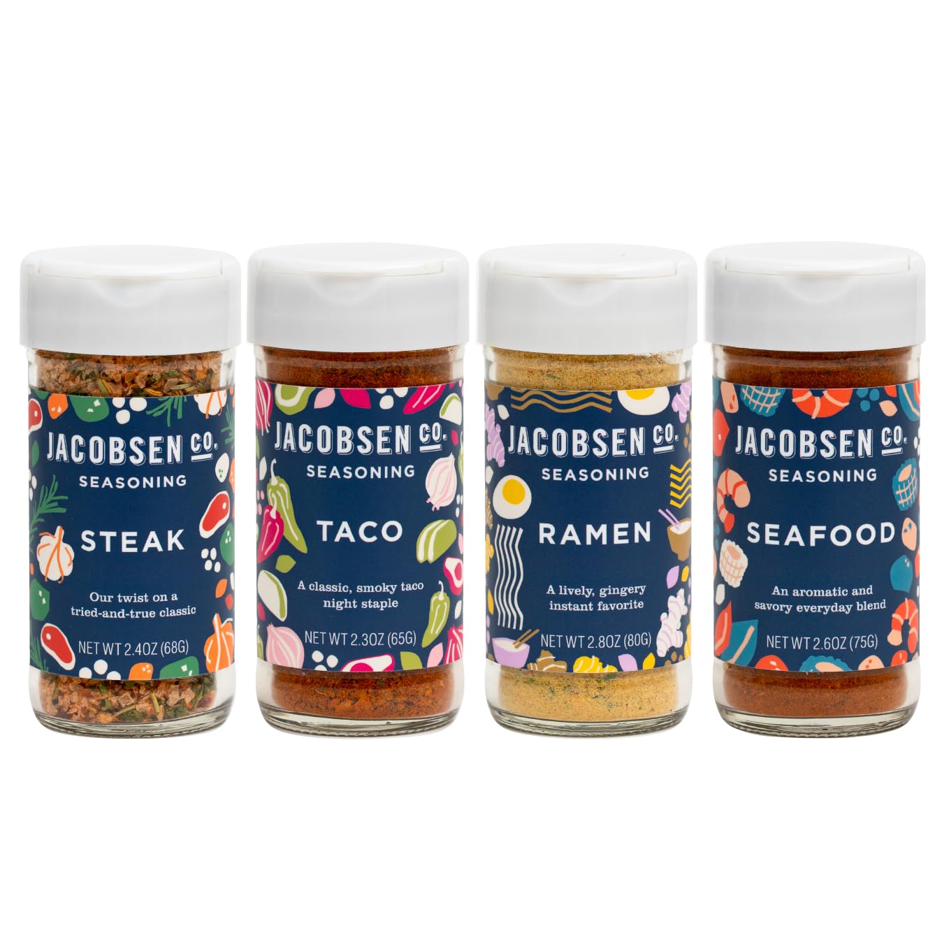 Jacobsen Salt Co. Seasoning Variety Pack - Sea Salt Soy-Free, Non-GMO, Gourmet Seasonings and Spices for Cooking, Made in USA, Real Salt Flakes