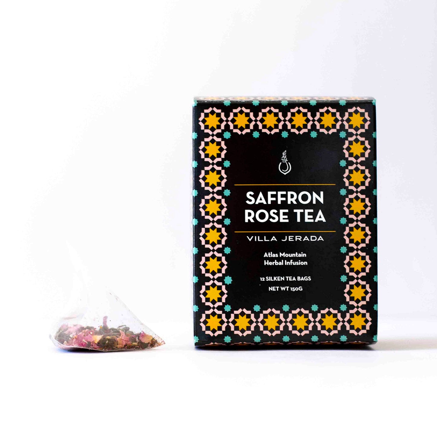 Villa Jerada, Saffron Rose Green Tea - 150g (12 Silken tea bags) - Moroccan saffron (SAFFRON GREEN TEA - 1 BOX)