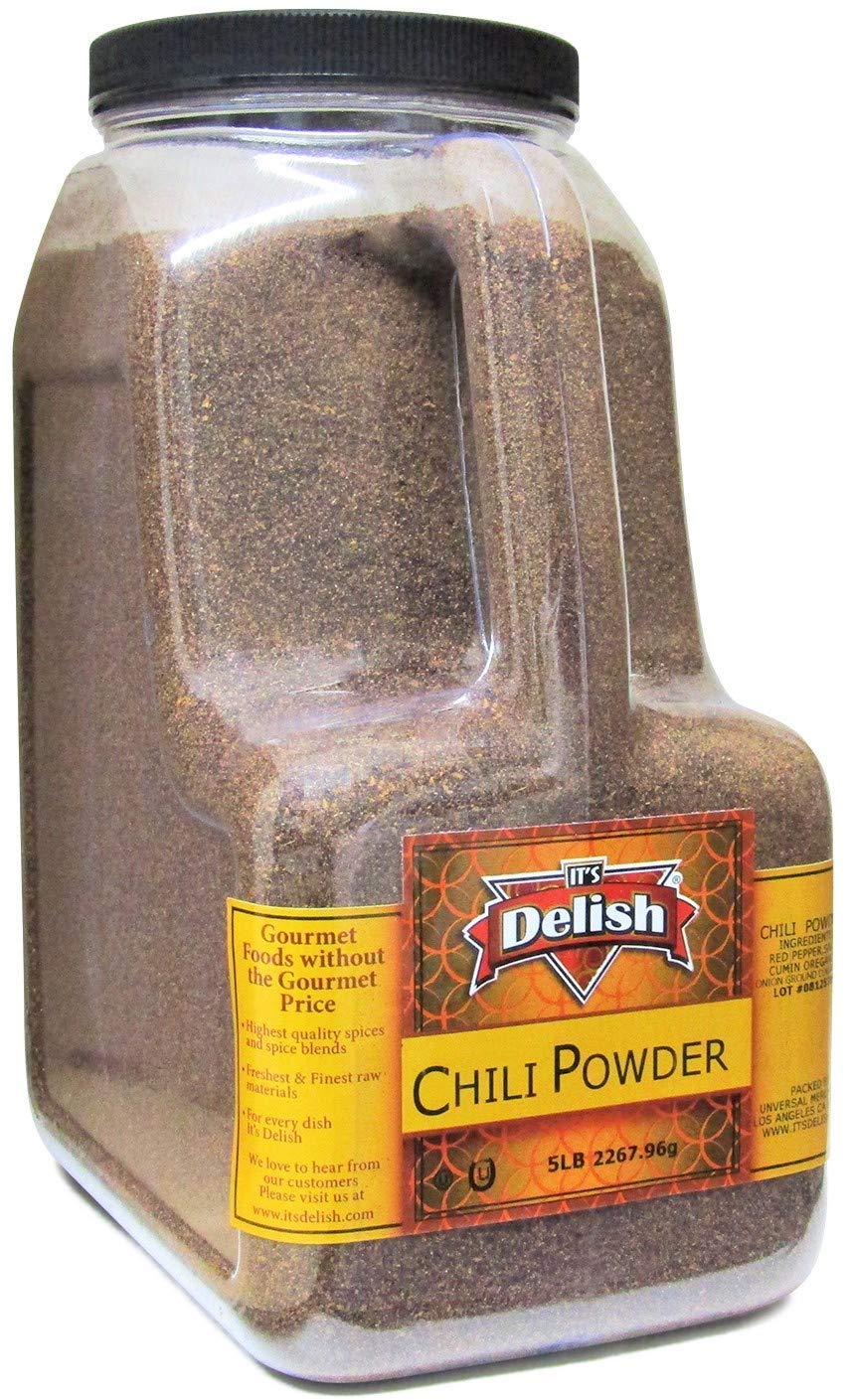 Gourmet Dark Red Chili Culinary Powder Its Delish - 5 lbs. - 80Oz Jumbo Reusable Jug (Container) - All Natural Dried Blend of Chili Peppers - Great
