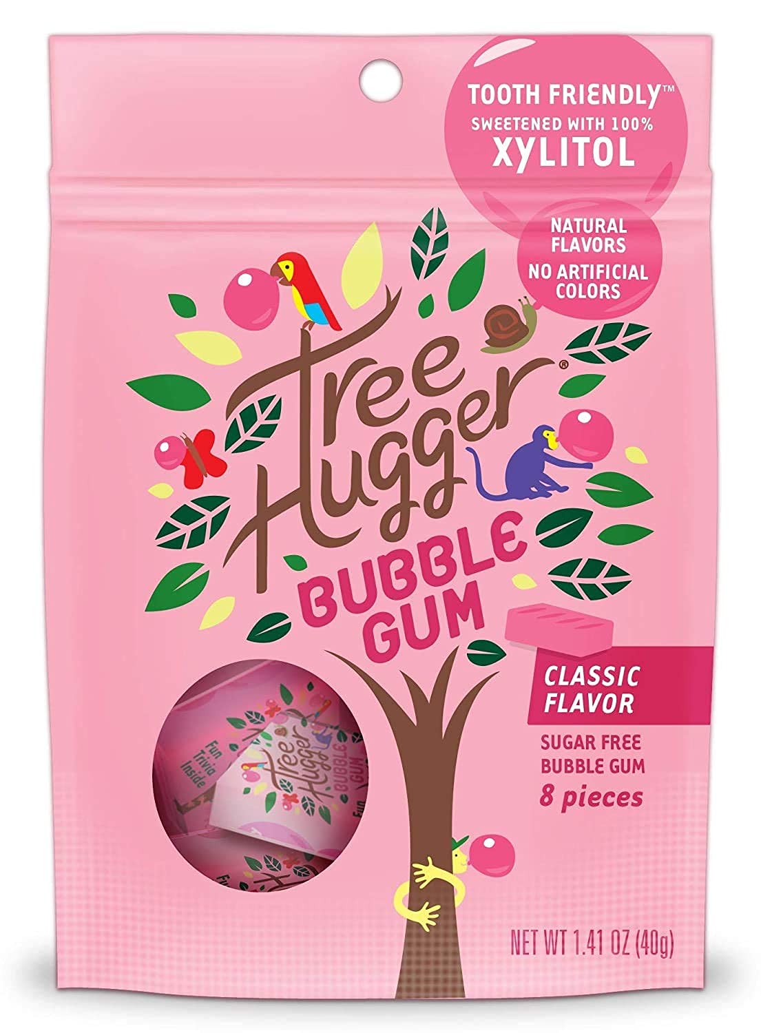 Tree Hugger Classic Bubble Gum Sweetened with 100% Tooth Friendly Xylitol, 1.4 oz /8 Pieces Per Bag (Pack of 3 Bags)