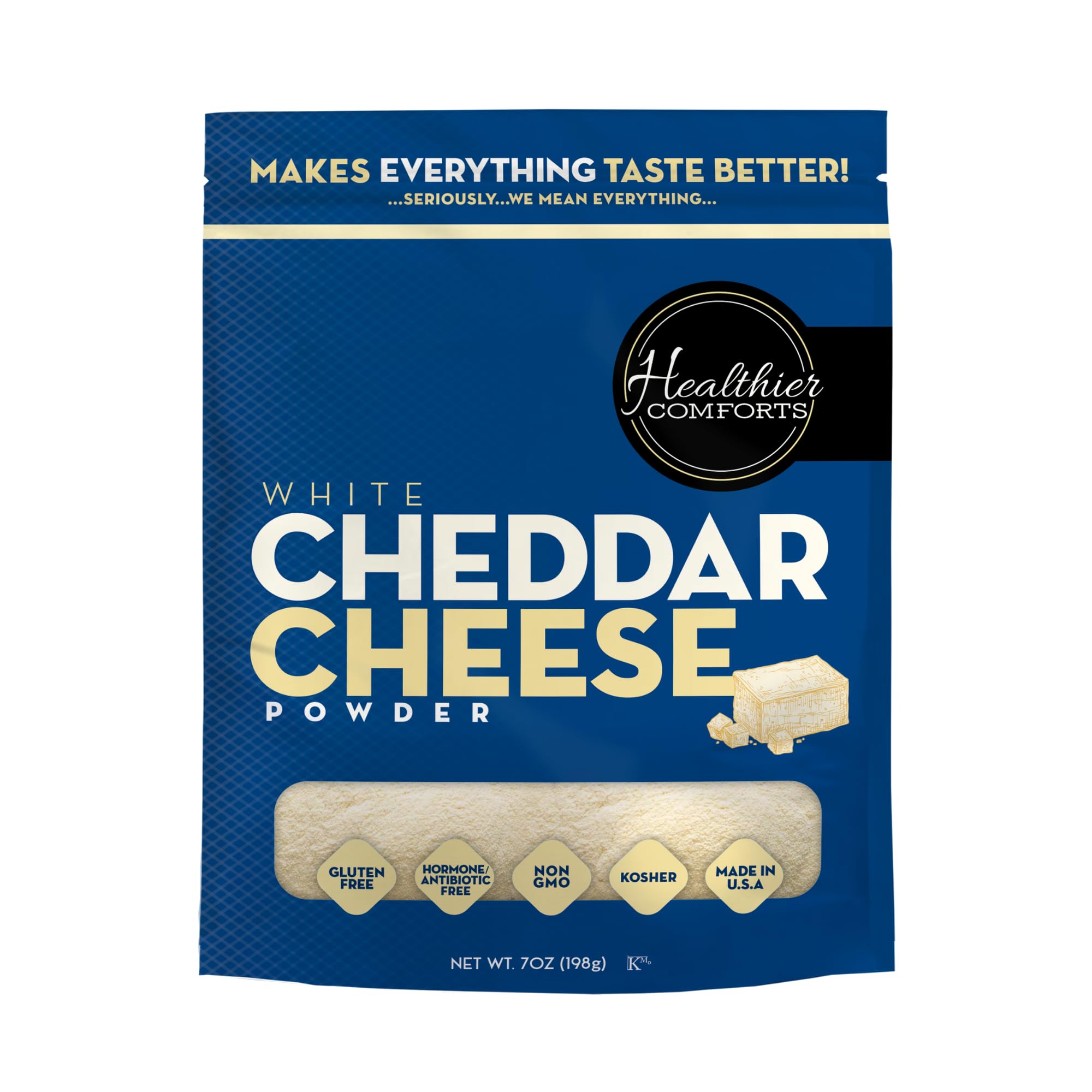 Healthier Comforts White Cheddar Cheese Powder | Gluten Free, Kosher, Keto-Friendly, Non-GMO, Antibiotic & Hormone Free | Perfect for Popcorn