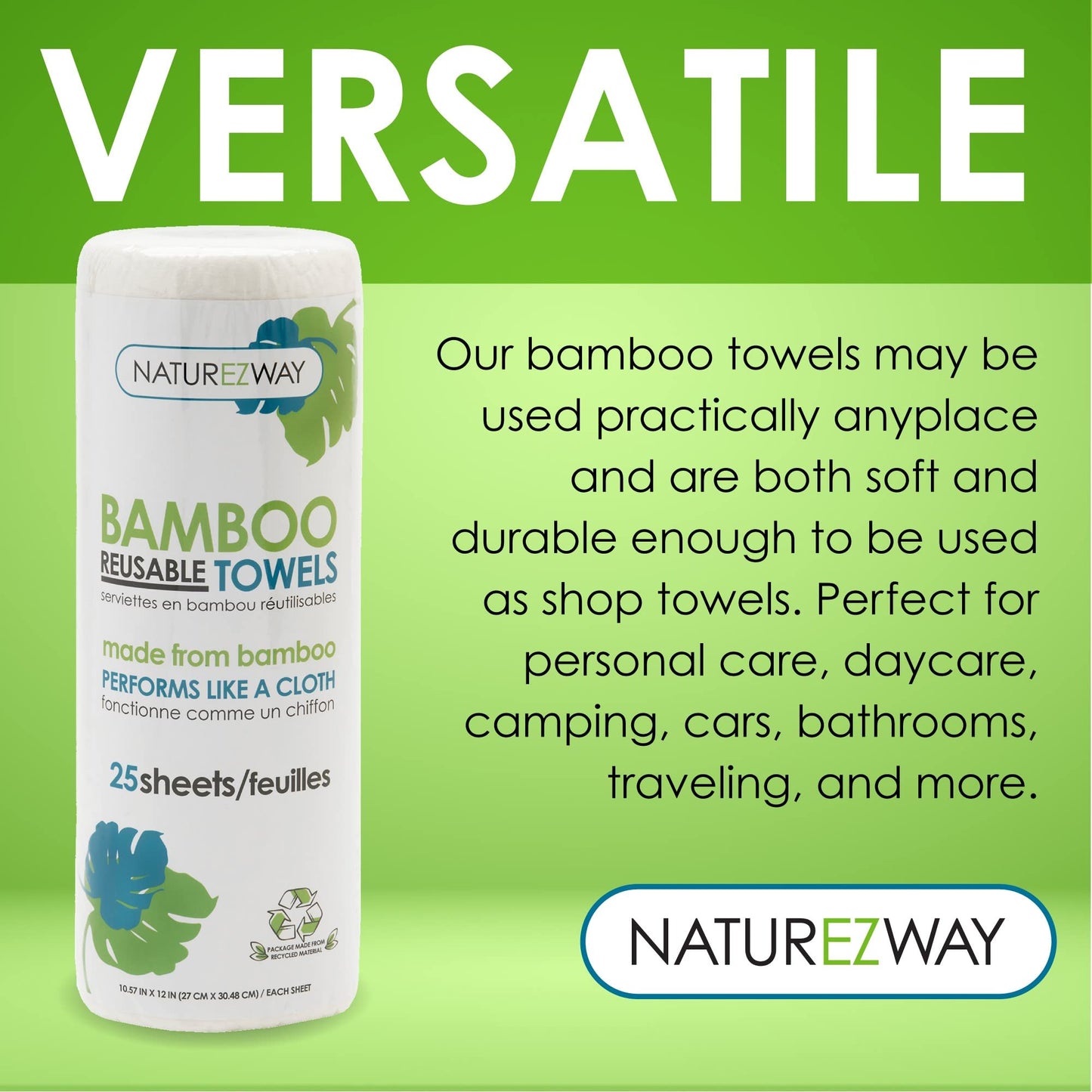NatureZway Bamboo Perforated Towels Rayon Made from Bamboo, 25 Sheets