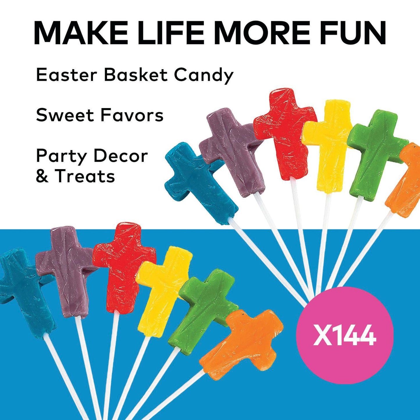 Mini Cross Shaped SFun Express Cross Shaped Lollipops Scripture Candy - 144 Individually Wrapped Religious Suckers for Easter, Church Events & Sunday