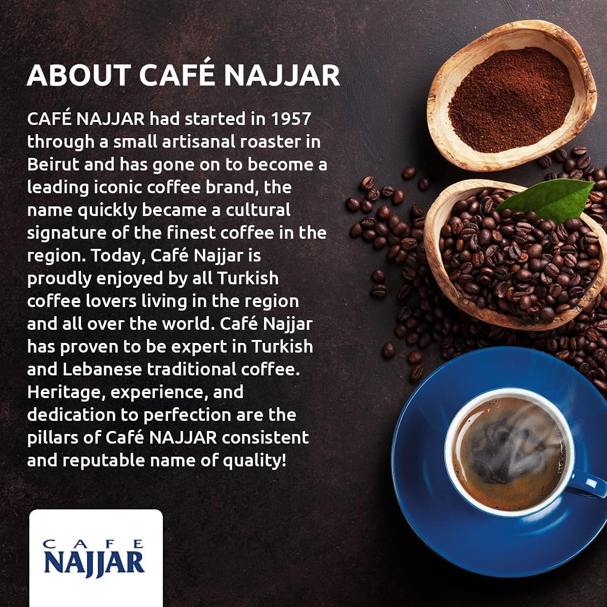 Café Najjar, Turkish Coffee with Cardamom, 200 Gr, 100% Arabica Coffee Beans, Ground Coffee, Dark Roast, Lebanese Coffee, Arabic Coffee, Coffee