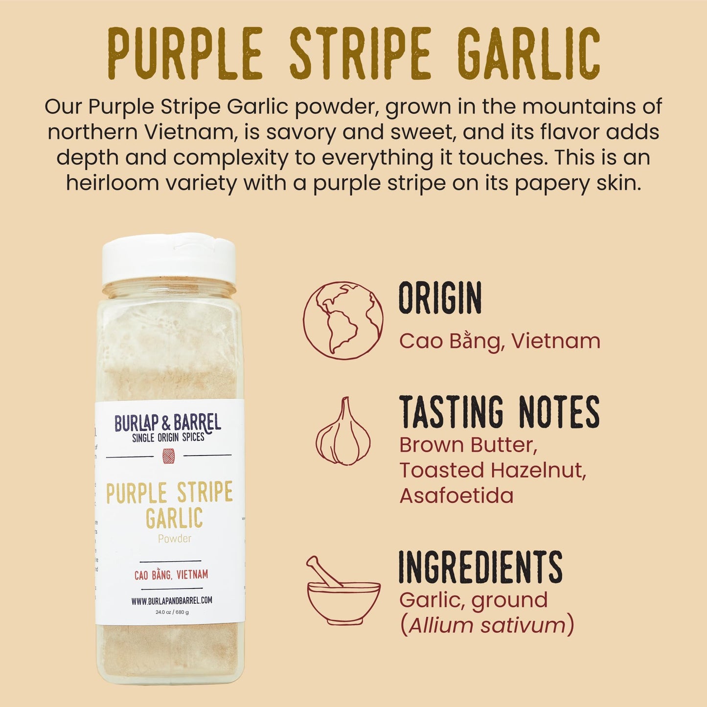 Burlap & Barrel Purple Stripe Garlic - Alternative to Fresh Granulated Garlic - Savory Sweet Flavor for Tomato Sauces Fried Chicken - As seen on Shark