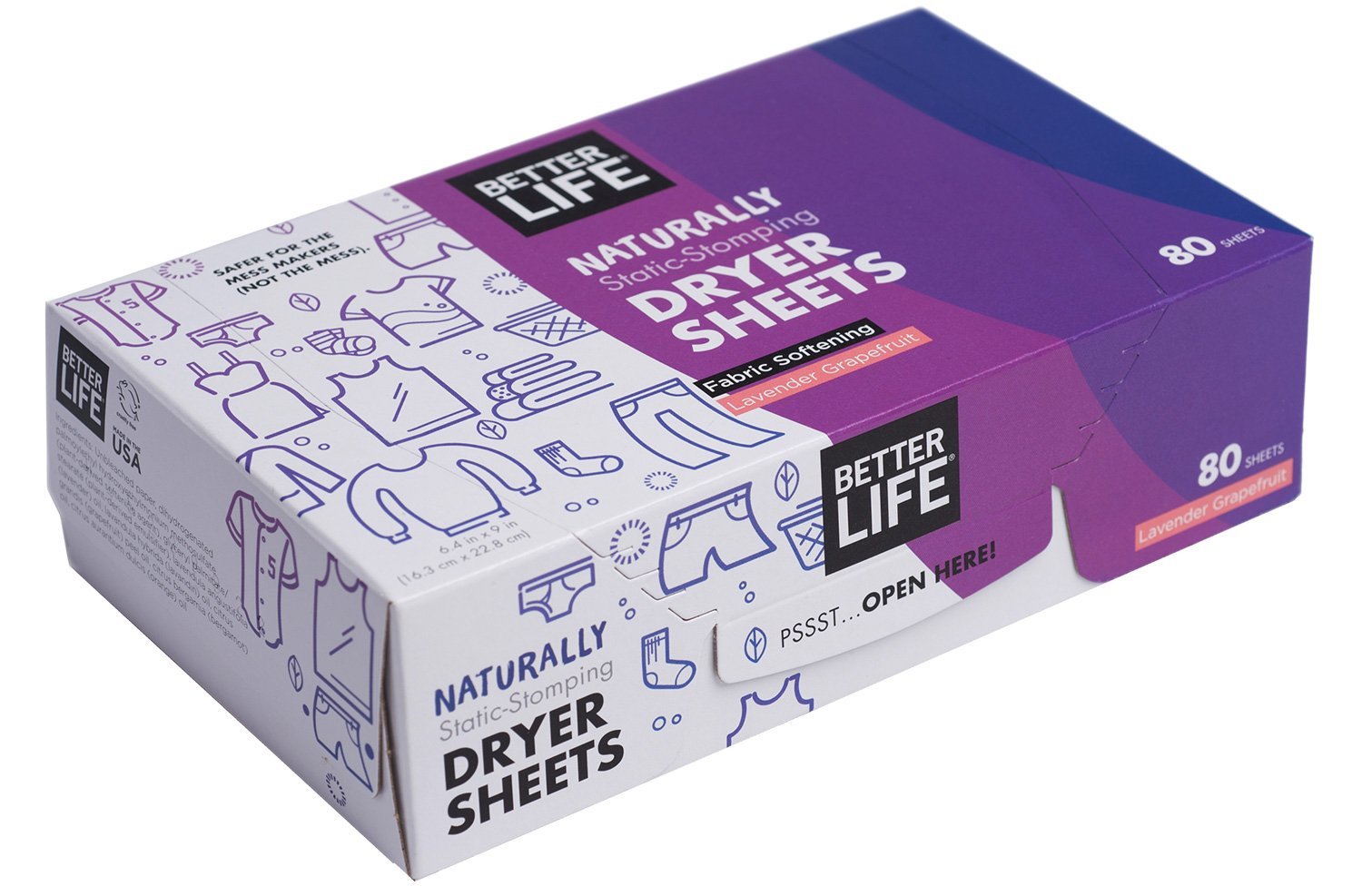 Better Life Dryer Sheets, Fabric Softener Sheets for Fresh Laundry, Lavender Grapefruit, 80 Count