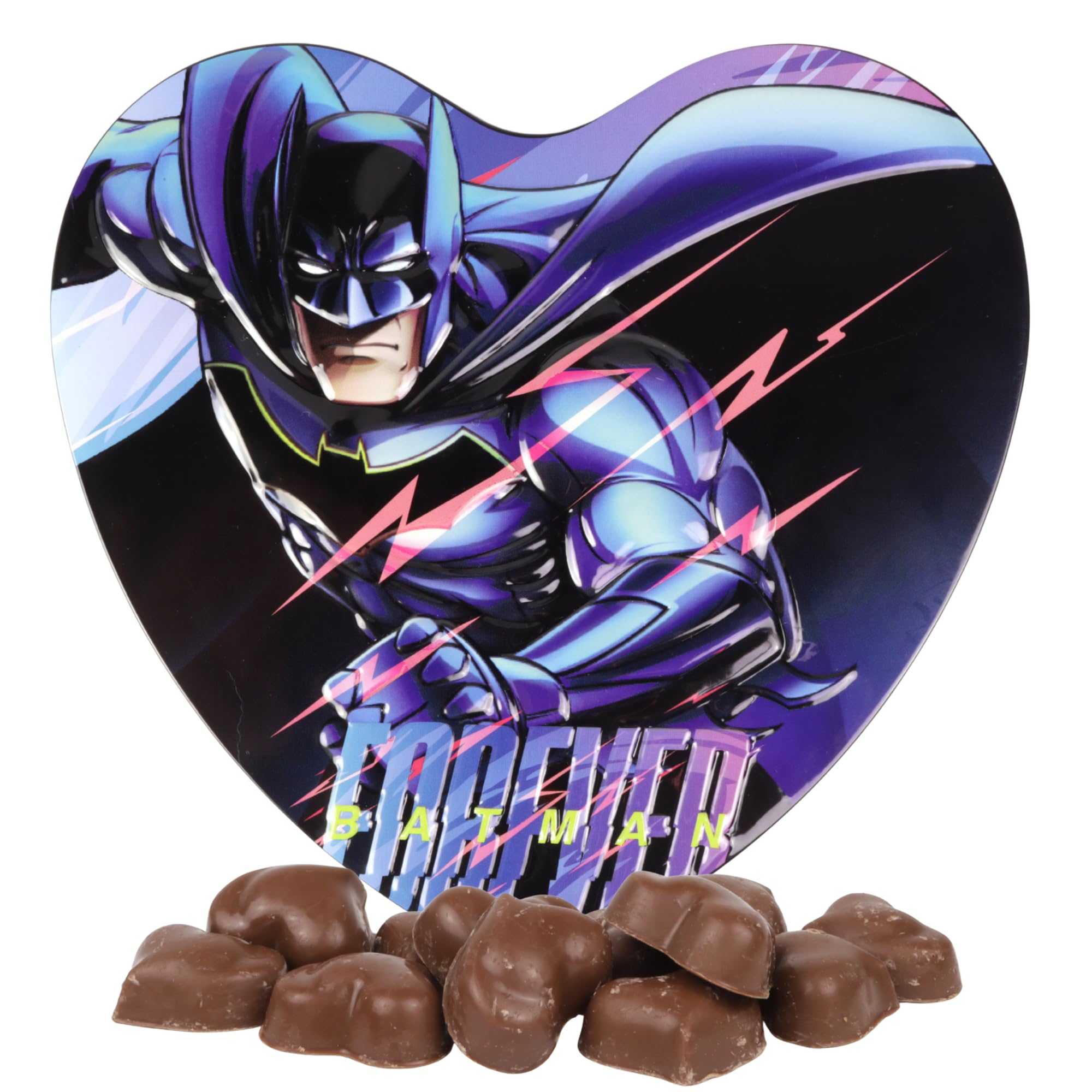 Batman Heart Tin, Milk Chocolatey Hearts Inside, Individually Wrapped Pieces, Festive Candy Gift, 2.12 Ounces
