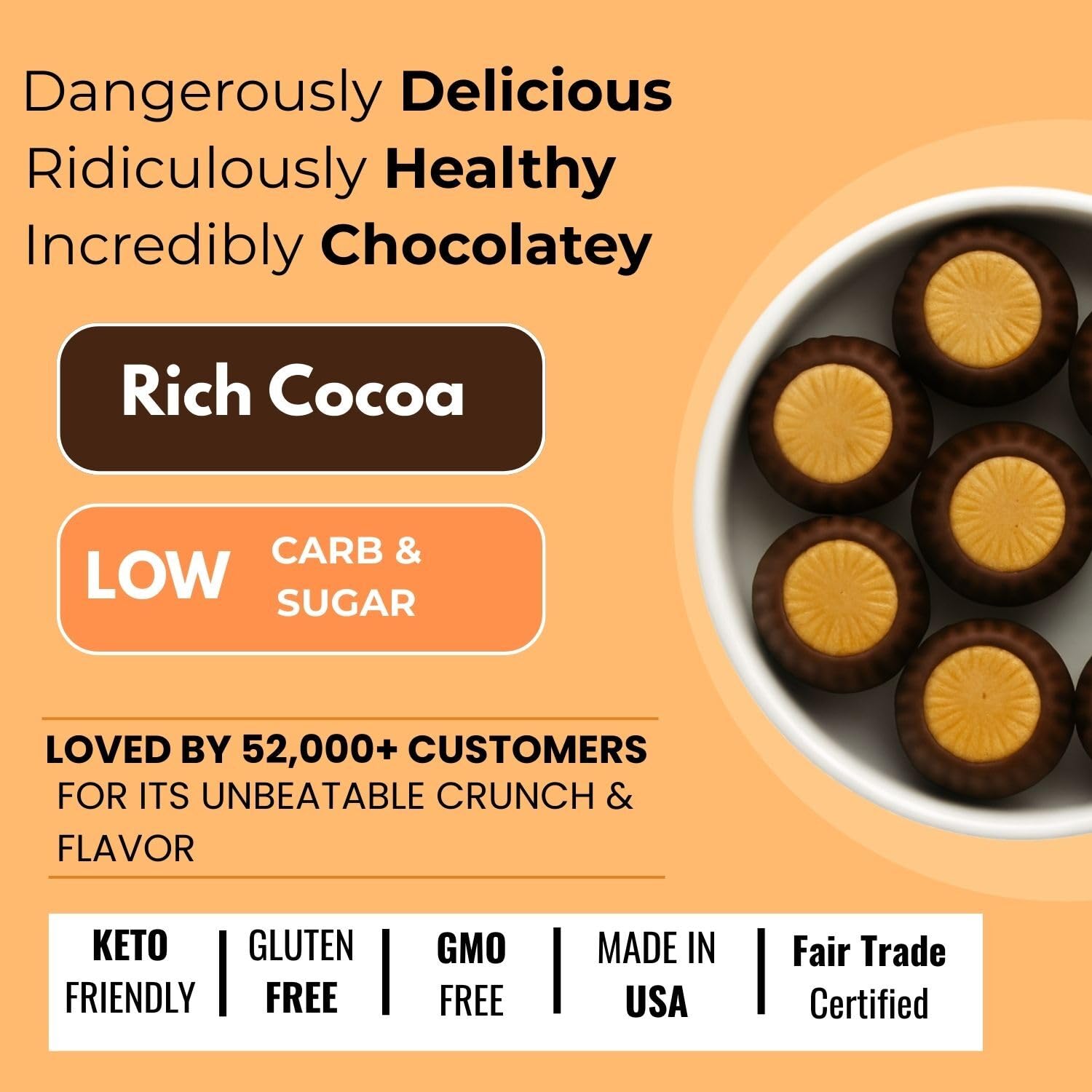 Better Than Good Keto Chocolate Peanut Butter Cups - Low Carb Buckeyes, Healthy, Gluten Free, Low Calorie & 0g Added Sugar - Diabetic Friendly Protein