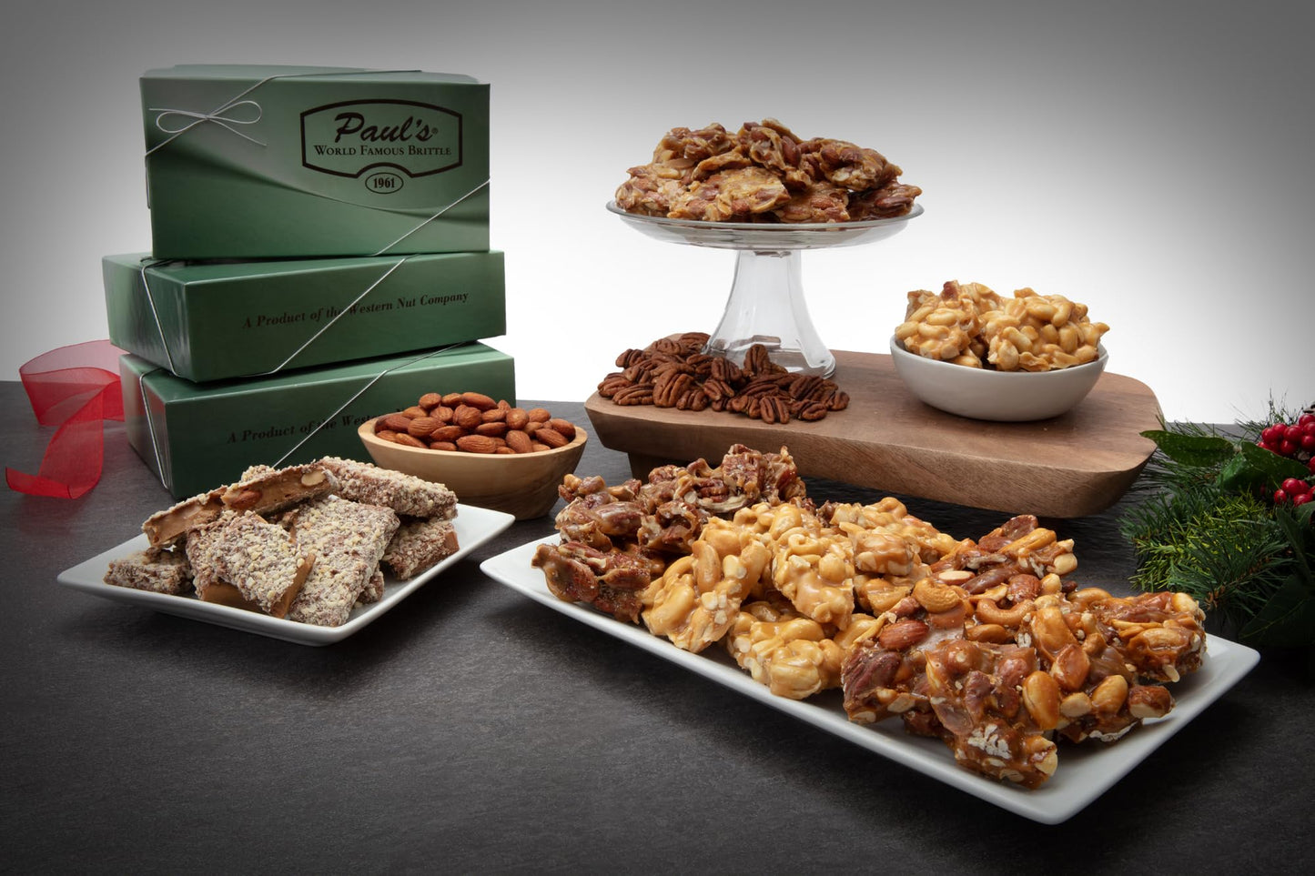 Western Nut Company Brittle Gift in 12oz Plastic Tray, Candy & Chocolate Gifts - Mixed Nut Brittle