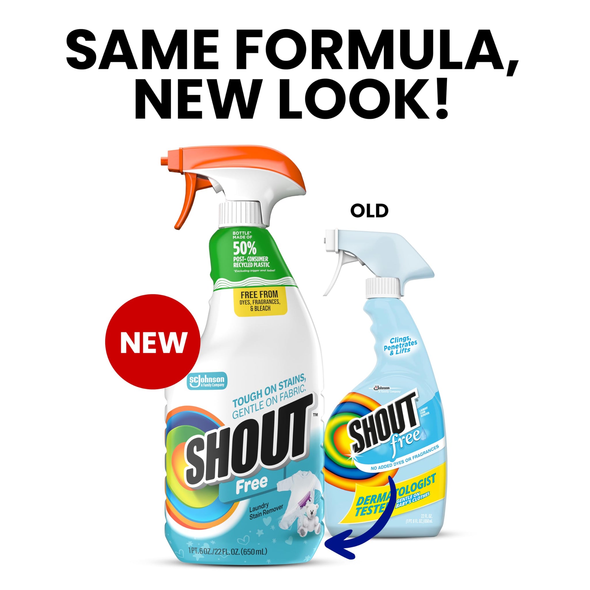 Shout Free Laundry Stain Remover Spray, Active Enzyme Formula is Fragrance, Bleach, and Dye Free, Removes Everyday Stains including Baby Stains - 22oz