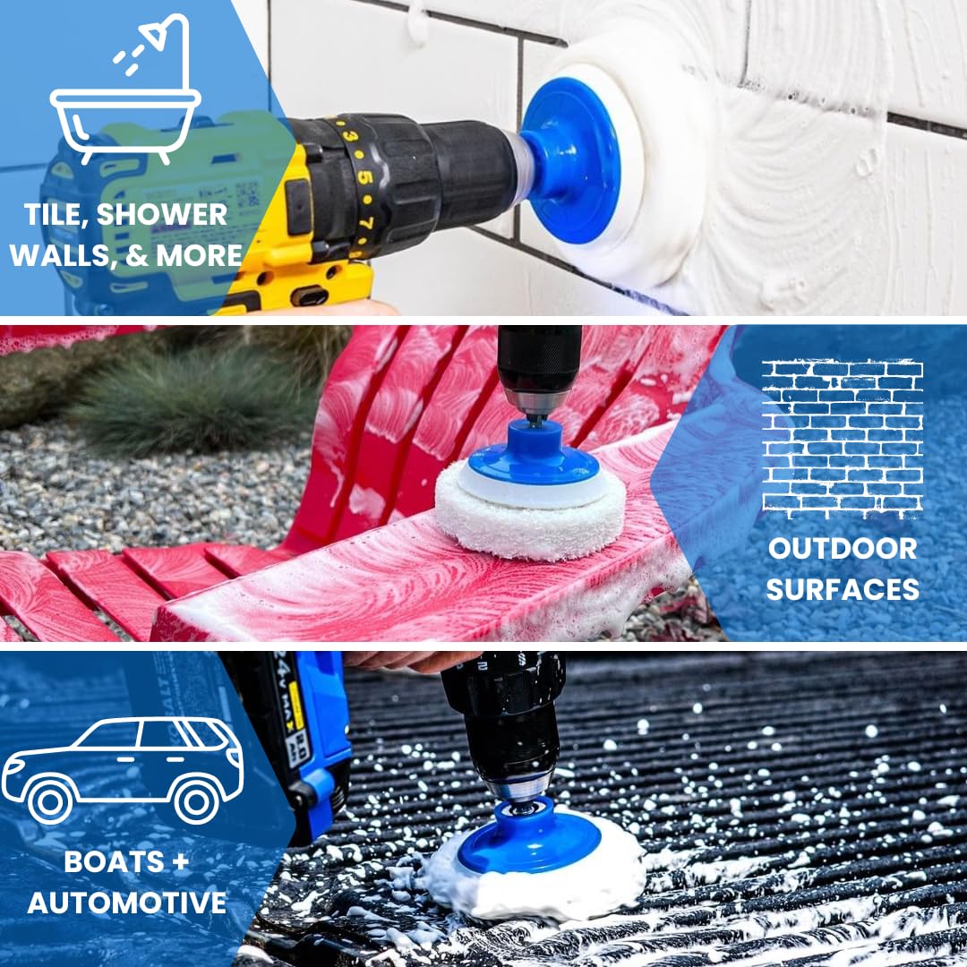 RotoScrub 7 Pack Drill Brush Set for Deep Cleaning, Scratch Resistant, Bathroom, Oven, Countertops, Sinks, Soap Scum, Tile, Boats, Patio Furniture
